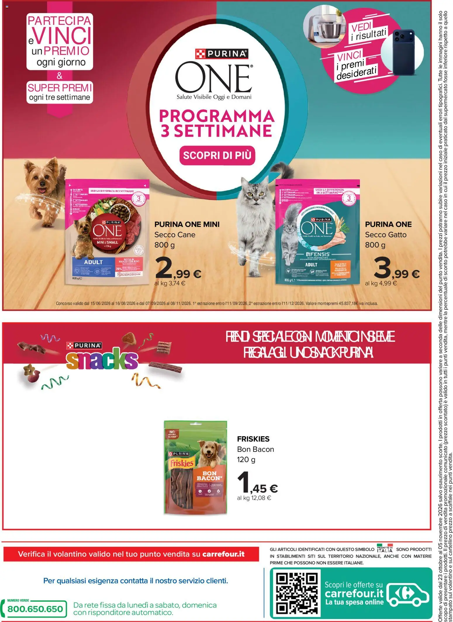 Anteprima dell'opuscolo Carrefour volantino Market Purina dal negozio Carrefour valido da 23/10/2026 - Riso, Manzo, Scaffale, Bacon