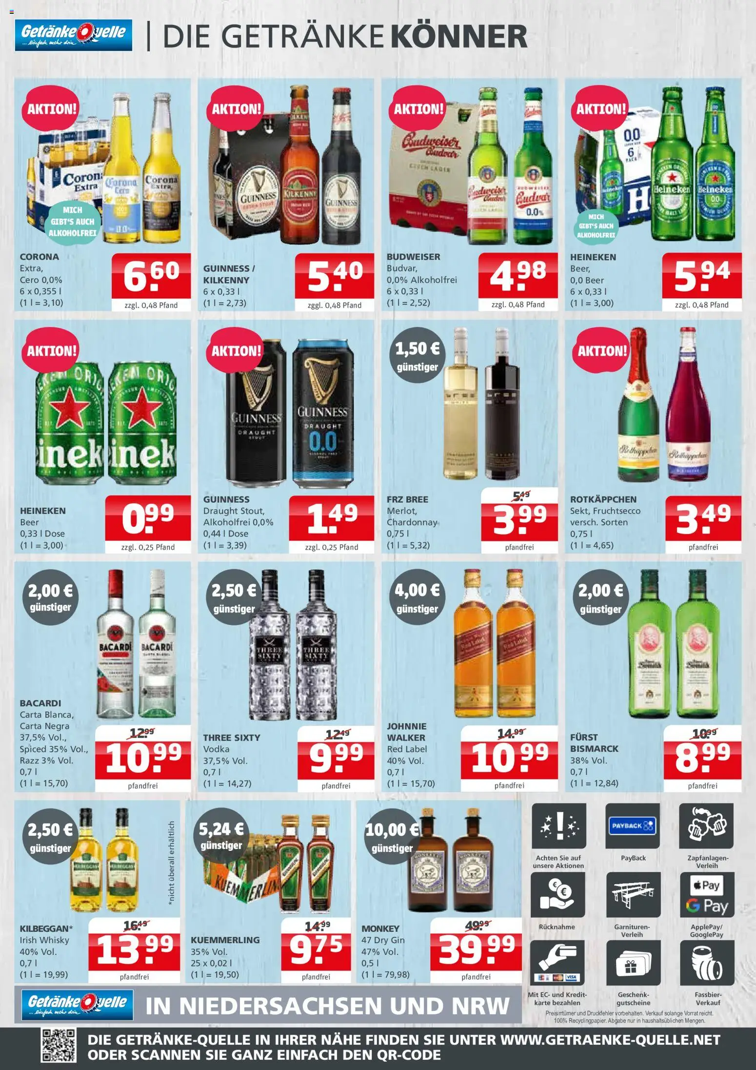 Vorschau von dem Prospekt des Geschäftes Getränke Quelle, gültig ab dem 26.10.2026 - Whisky, Gin, Rotkäppchen, Heineken, Budweiser, Kuemmerling, Fruchtsecco, Bree