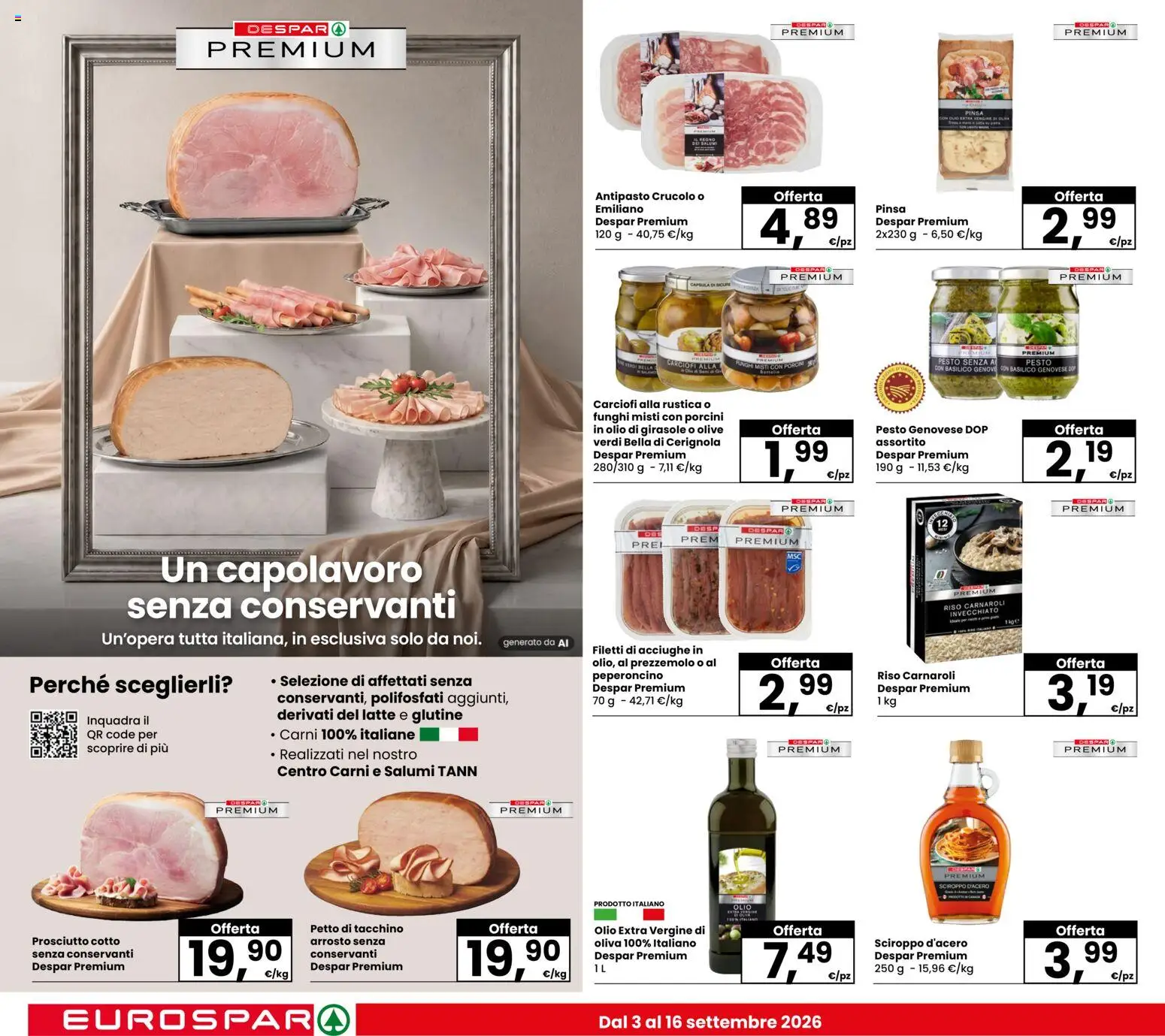 Anteprima dell'opuscolo Eurospar volantino Rovereto dal negozio Eurospar valido da 03/09/2026 - Funghi, Basilico, Riso, Prosciutto, Prosciutto Cotto, Olive, Riso Carnaroli, Olio di girasole