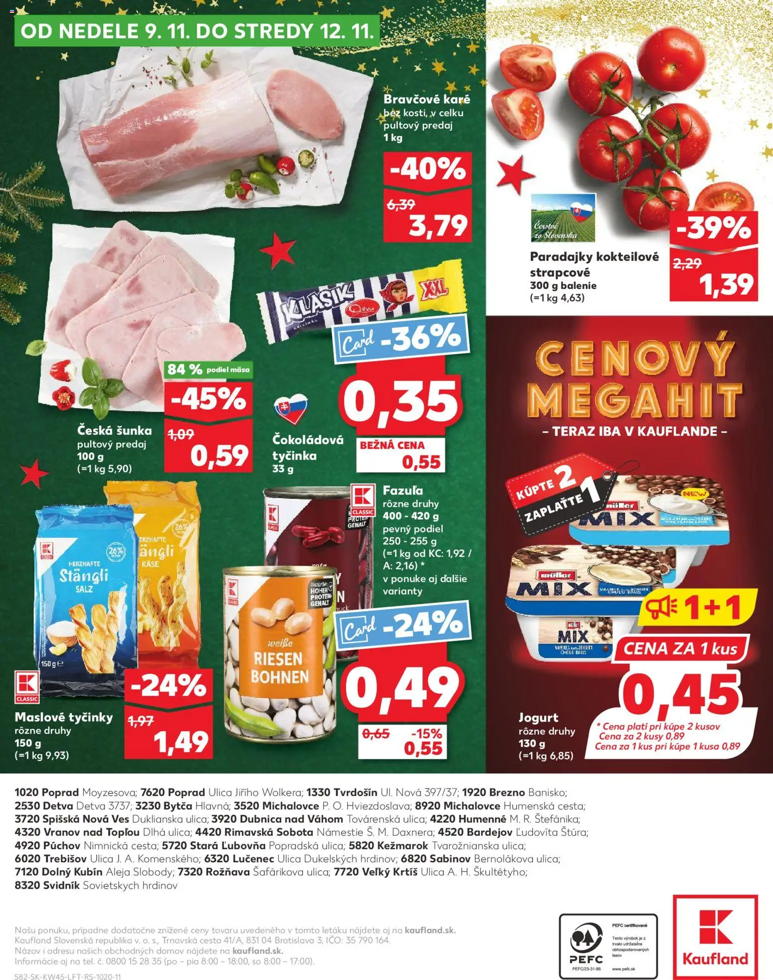 Náhľad Kaufland letáku platného od 06.11.2025 - Bravčové karé, Paradajky, Fazuľa, Jogurt, Šunka