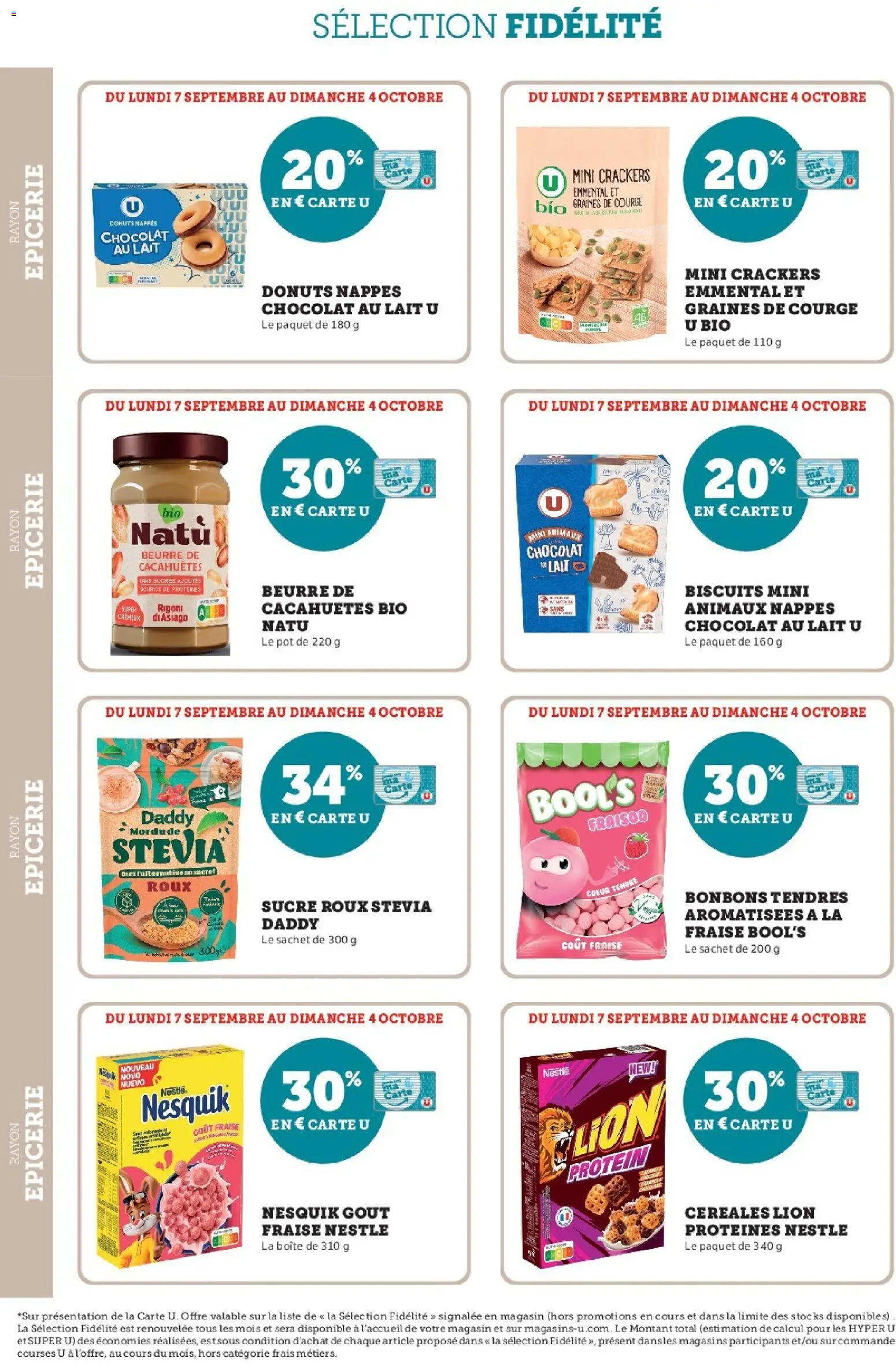 Prévisualisation de Super U - Ma sélection Carte U Septembre du magasin Super U formulaire valide 07/09/2026 - Courge, Cacahuètes, Beurre, Sucre, Nesquik, Crackers, Sucre roux, Chocolat au lait