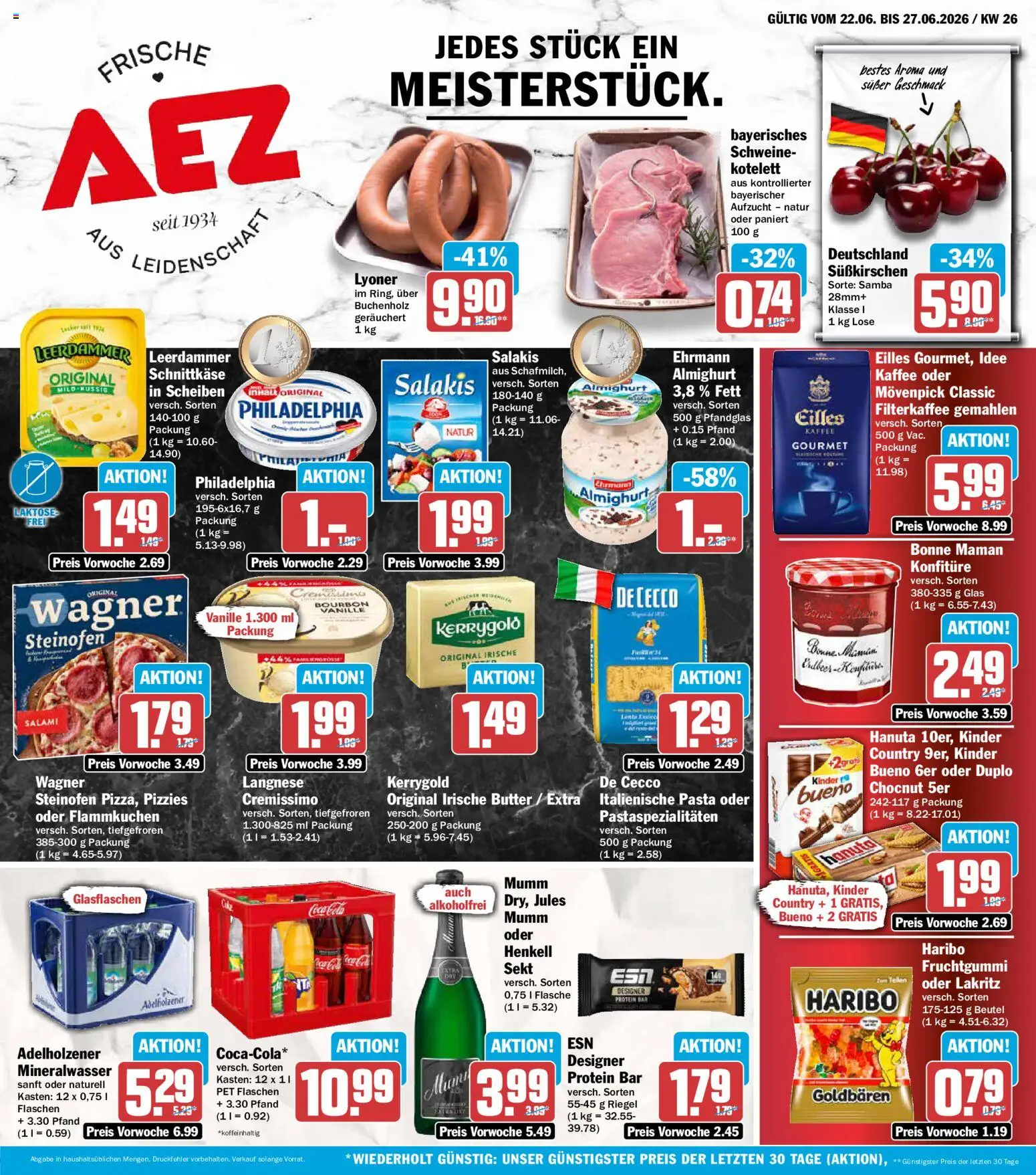 Vorschau von dem Prospekt des Geschäftes AEZ, gültig ab dem 22.06.2026 - Kaffee, Coca cola, Haribo, Mineralwasser, Salami, Vanille, Bourbon, Salakis
