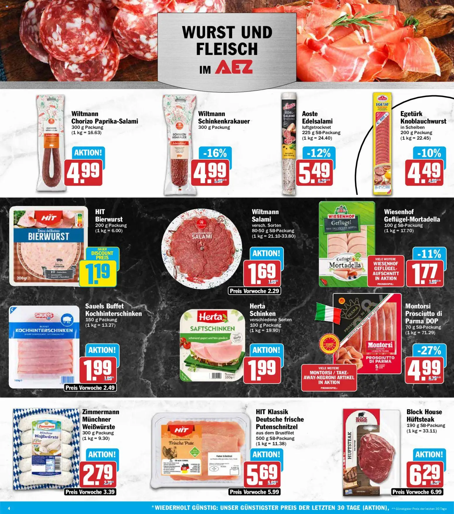 Vorschau von dem Prospekt des Geschäftes AEZ, gültig ab dem 02.11.2026 - Wurst, Fleisch, Salami, Schinken, Putenschnitzel, Pute