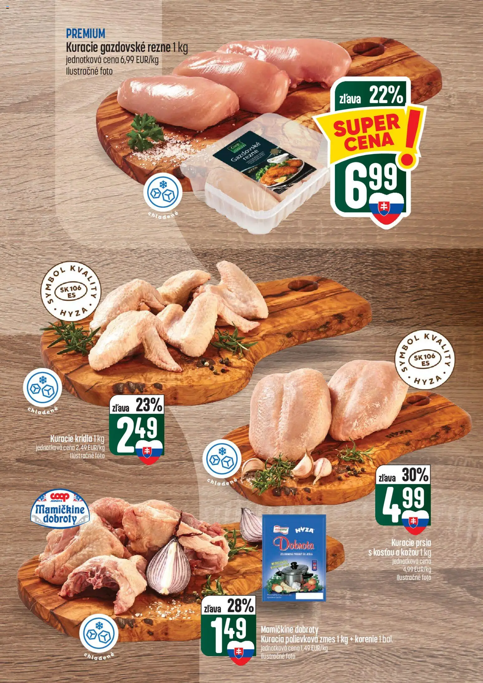 Náhľad COOP Jednota letáku platného od 01.10.2026 - Kuracie prsia, Korenie, Kuracie krídla, Rezne
