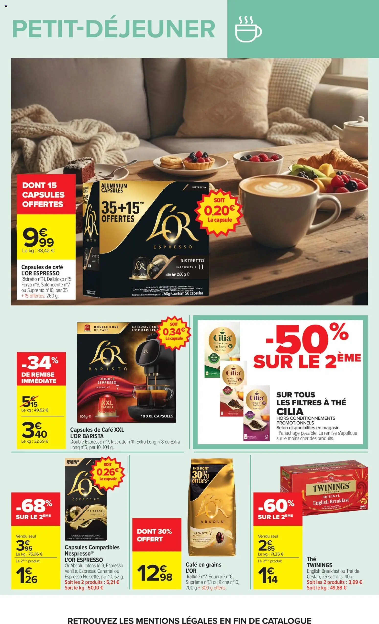 Prévisualisation de Carrefour Market Petit dejeuner du magasin Carrefour Market formulaire valide 01/09/2026 - Café, Nespresso, Thé, Café en grains, Capsules, Capsules de café, L'or espresso