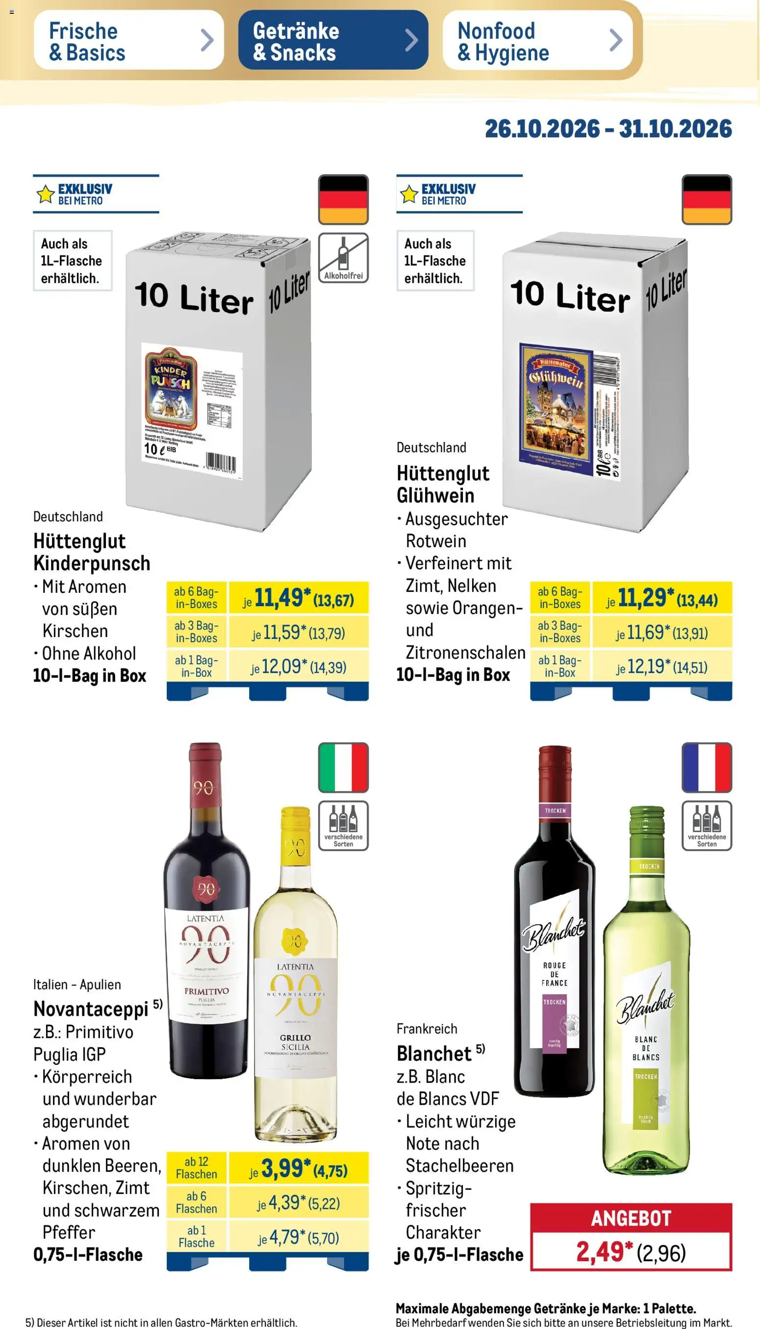 Vorschau von dem Prospekt des Geschäftes Metro, gültig ab dem 26.10.2026 - Alkohol, Kirschen, Box, Rotwein, Pfeffer, Rouge, Orangen