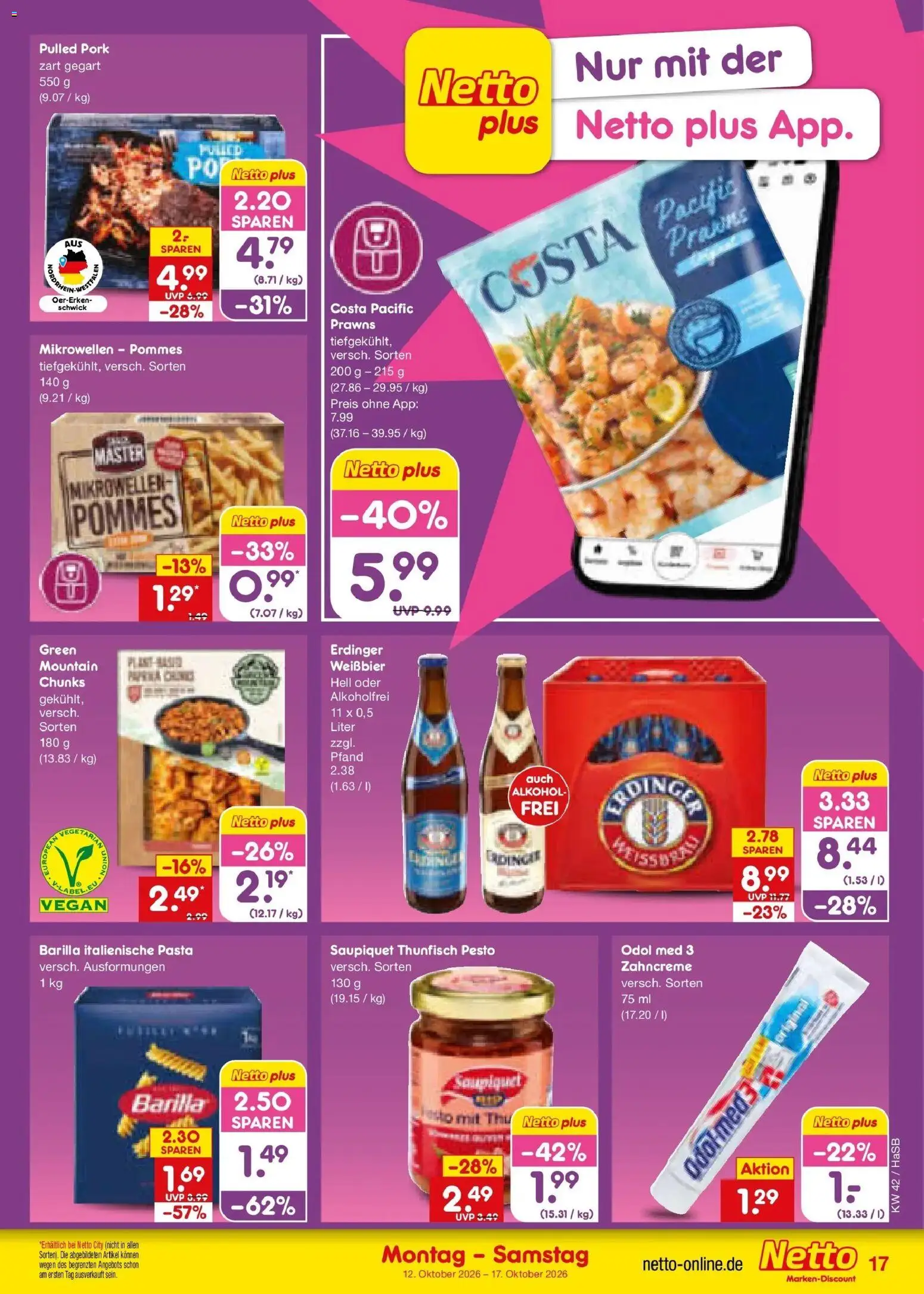 Vorschau von dem Prospekt des Geschäftes Netto Marken-Discount, gültig ab dem 12.10.2026 - Pasta, Pommes, Thunfisch, Alkohol, Barilla, Erdinger, Weißbier