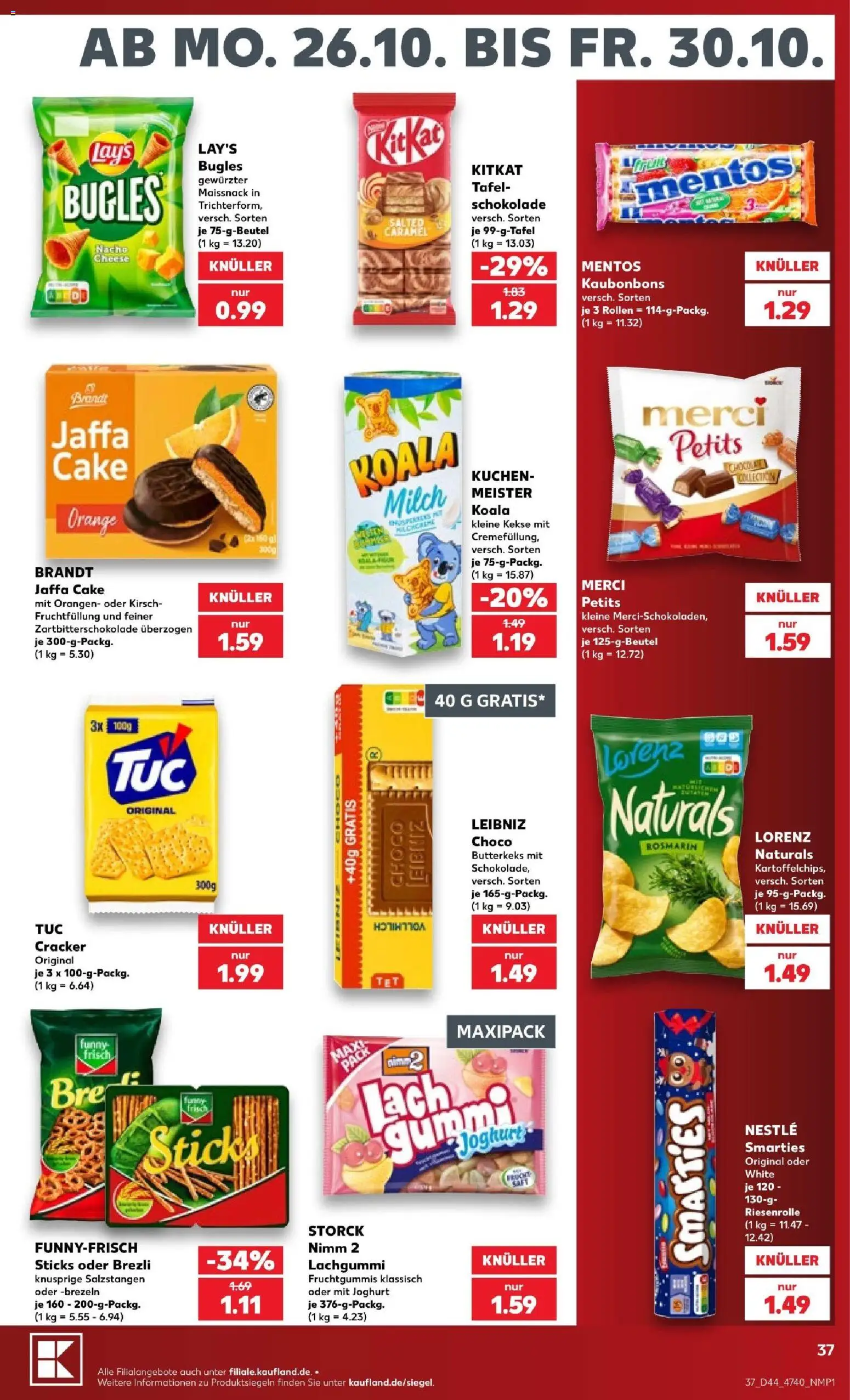 Vorschau von dem Prospekt des Geschäftes Kaufland, gültig ab dem 26.10.2026 - Kuchen, Schokolade, Joghurt, Milch, Kekse, Merci, Smarties, Orangen