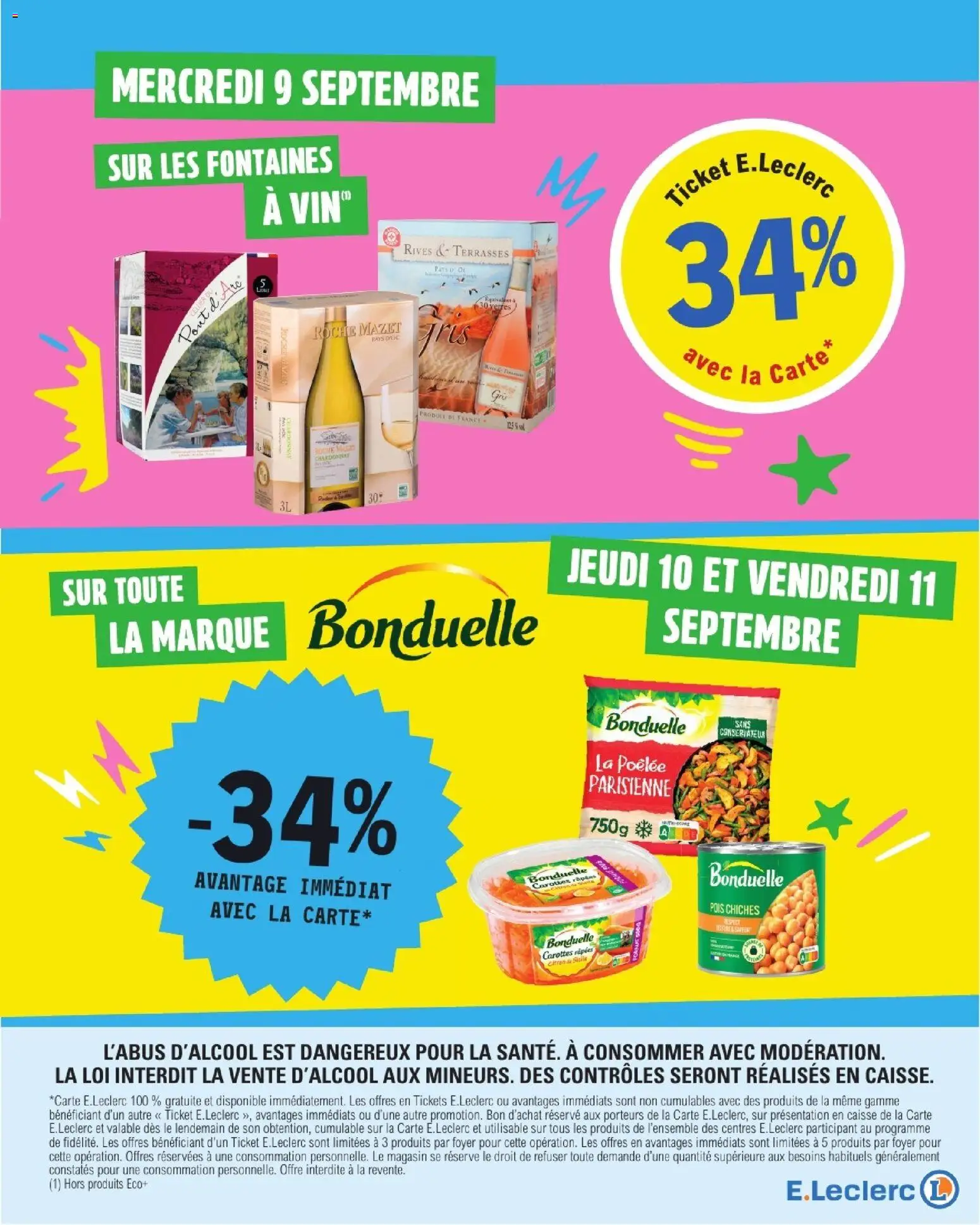 Prévisualisation de E.Leclerc catalogue du magasin E.Leclerc formulaire valide 08/09/2026 - Pois chiches, Carottes, Verres, Pois, Carottes rapees, Roche Mazet