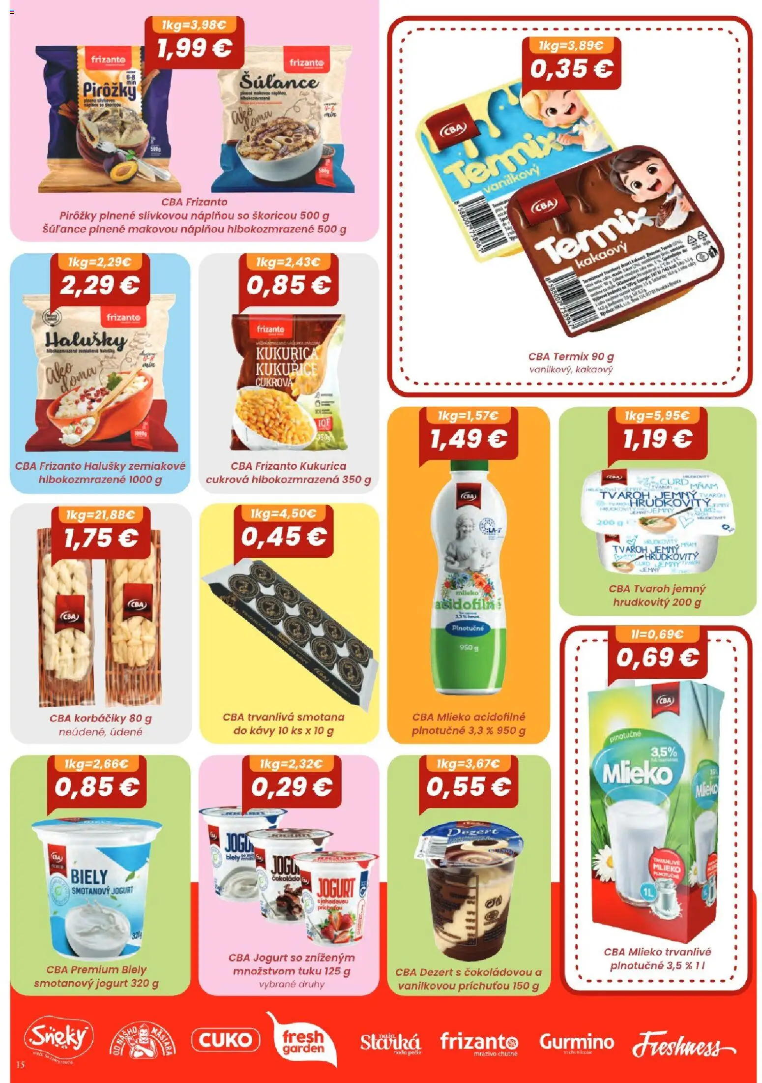Náhľad KARMEN CBA letáku platného od 01.10.2026 - Tvaroh, Mlieko, Kukurica, Dezert, Smotana, Korbáčiky, Smotanový jogurt, Trvanlivá smotana