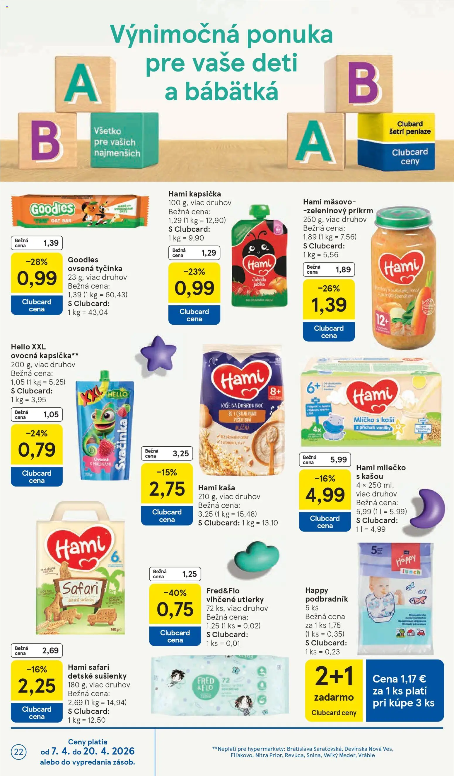 Náhľad Tesco letáku platného od 08.04.2026 - Kaša, Sušienky, Utierky, Zeleninový príkrm