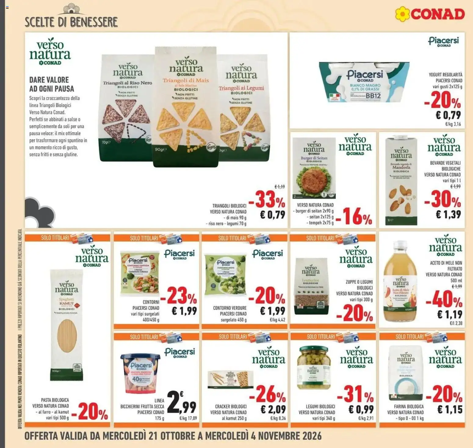 Anteprima dell'opuscolo Conad volantino Gonzaga dal negozio Conad valido da 21/10/2026 - Pasta, Spaghetti, Riso, Sale, Frutta secca, Verdure, Farina, Aceto di mele