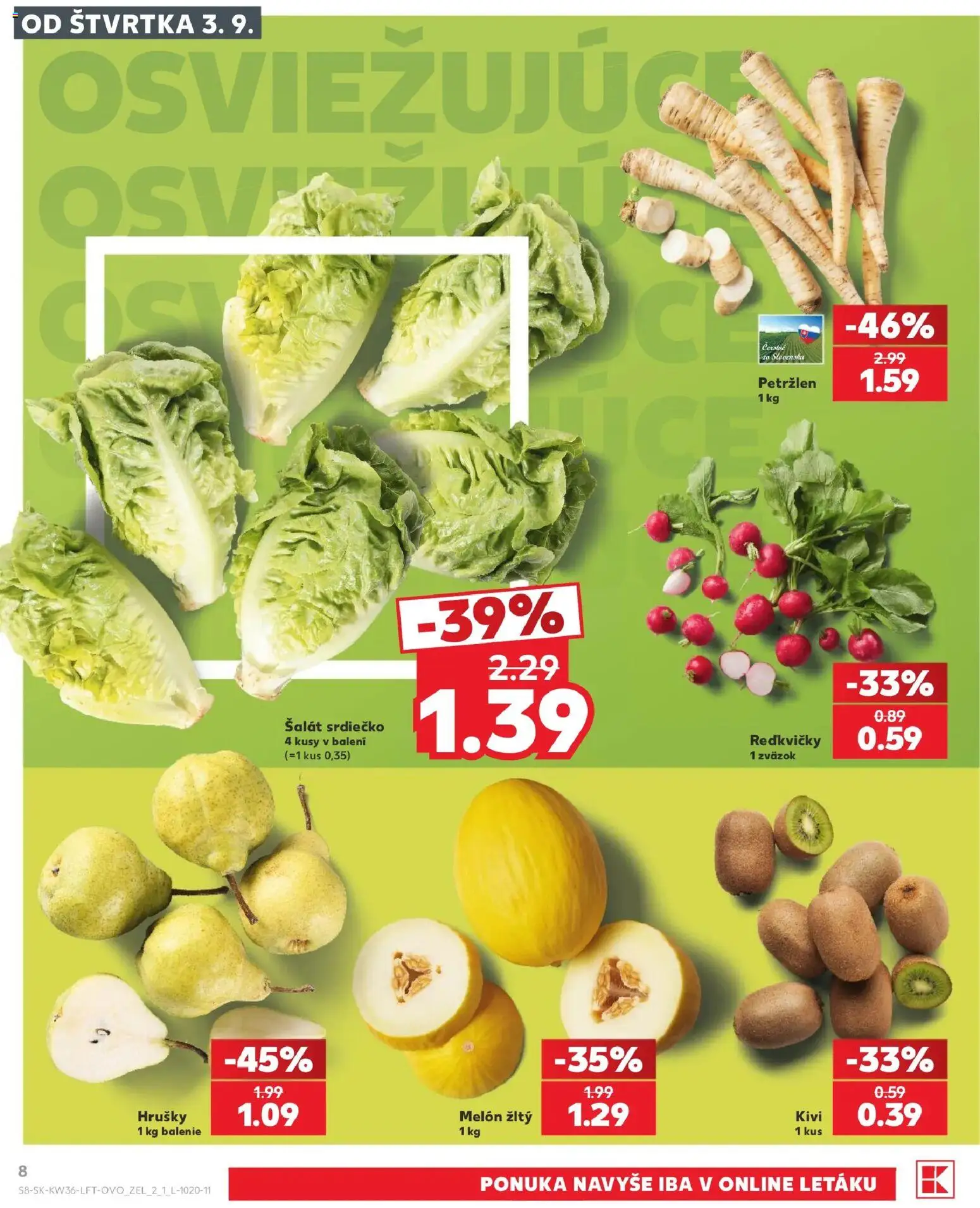 Náhľad Kaufland letáku platného od 03.09.2026 - Šalát, Kivi, Petržlen, Hrušky, Melón