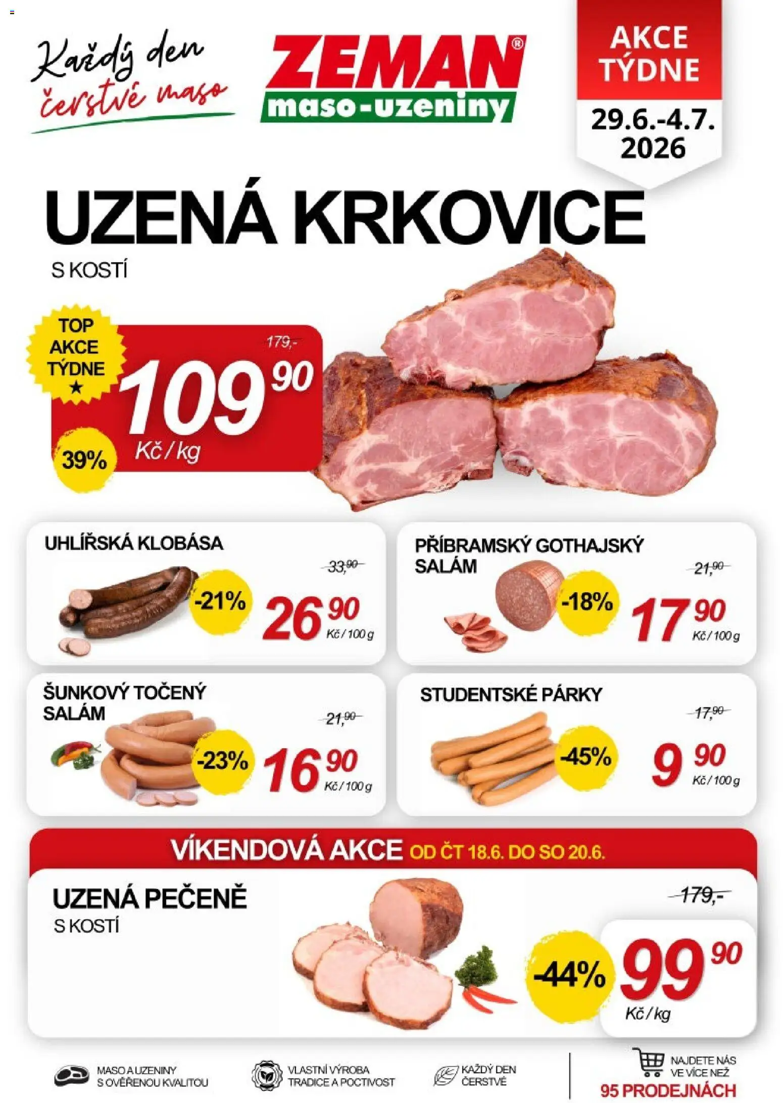 Náhled nabídky: Prodejny Zeman Prodejny Zeman leták platný od 29.06.2026 - Maso, Klobása, Krkovice, Salám, Párky, Uzeniny, Uzená krkovice