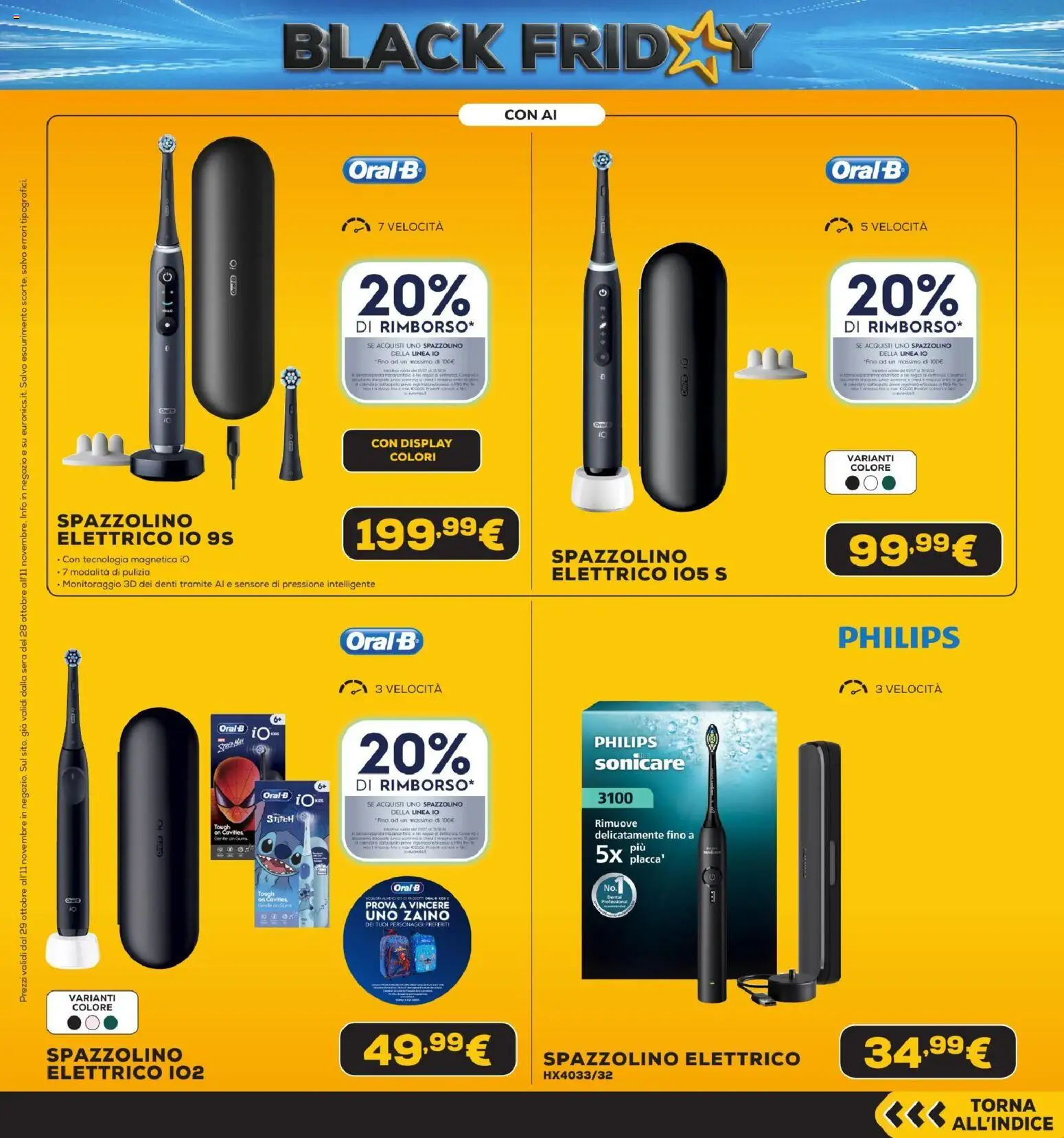 Anteprima dell'opuscolo Euronics Black Friday dal negozio Euronics valido da 29/10/2026 - Zaino, Spazzolino elettrico, Spazzolino