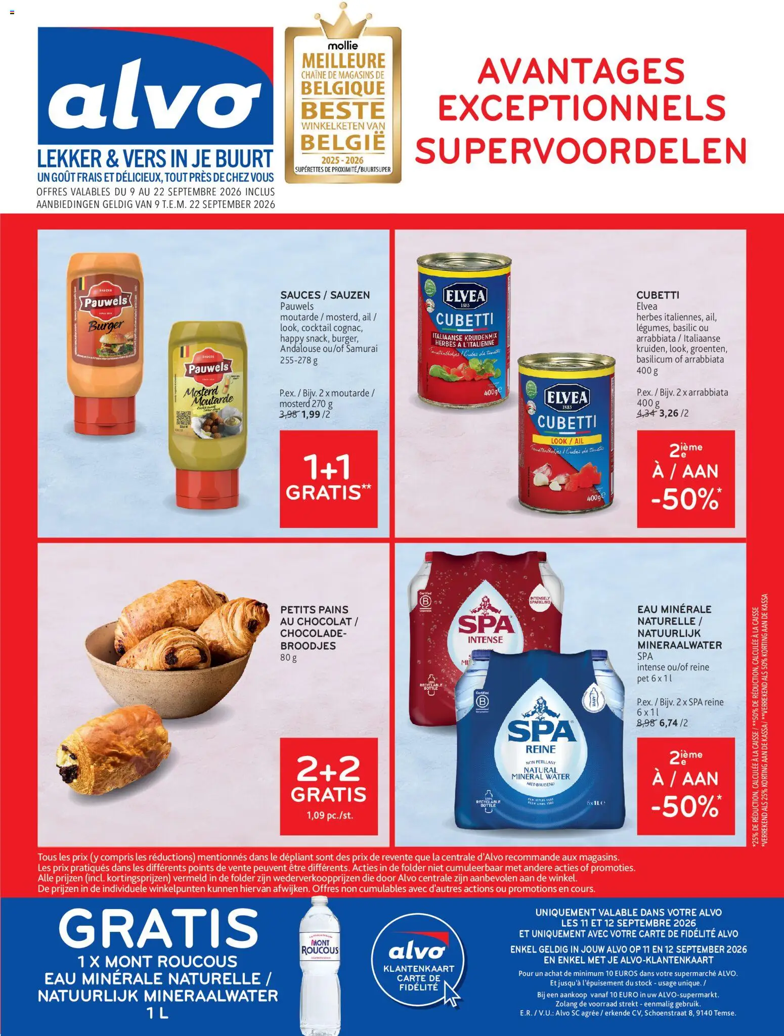Voorbeeld van Alvo Publicité van winkel Alvo geldig vanaf 09/09/2026 - Broodjes, La, Water, Pet, Chocolade, Mosterd, Sauzen, Mineraalwater