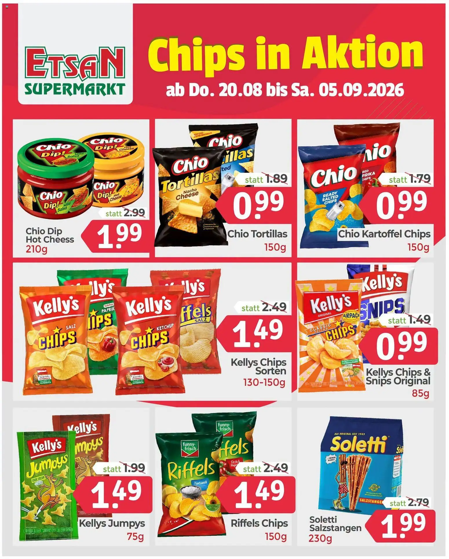Vorschau der Angebote: ETSAN ETSAN Chips in Aktion gültig ab 20.08.2026 - Chips, Hose, Salz, Ketchup, Salzstangen