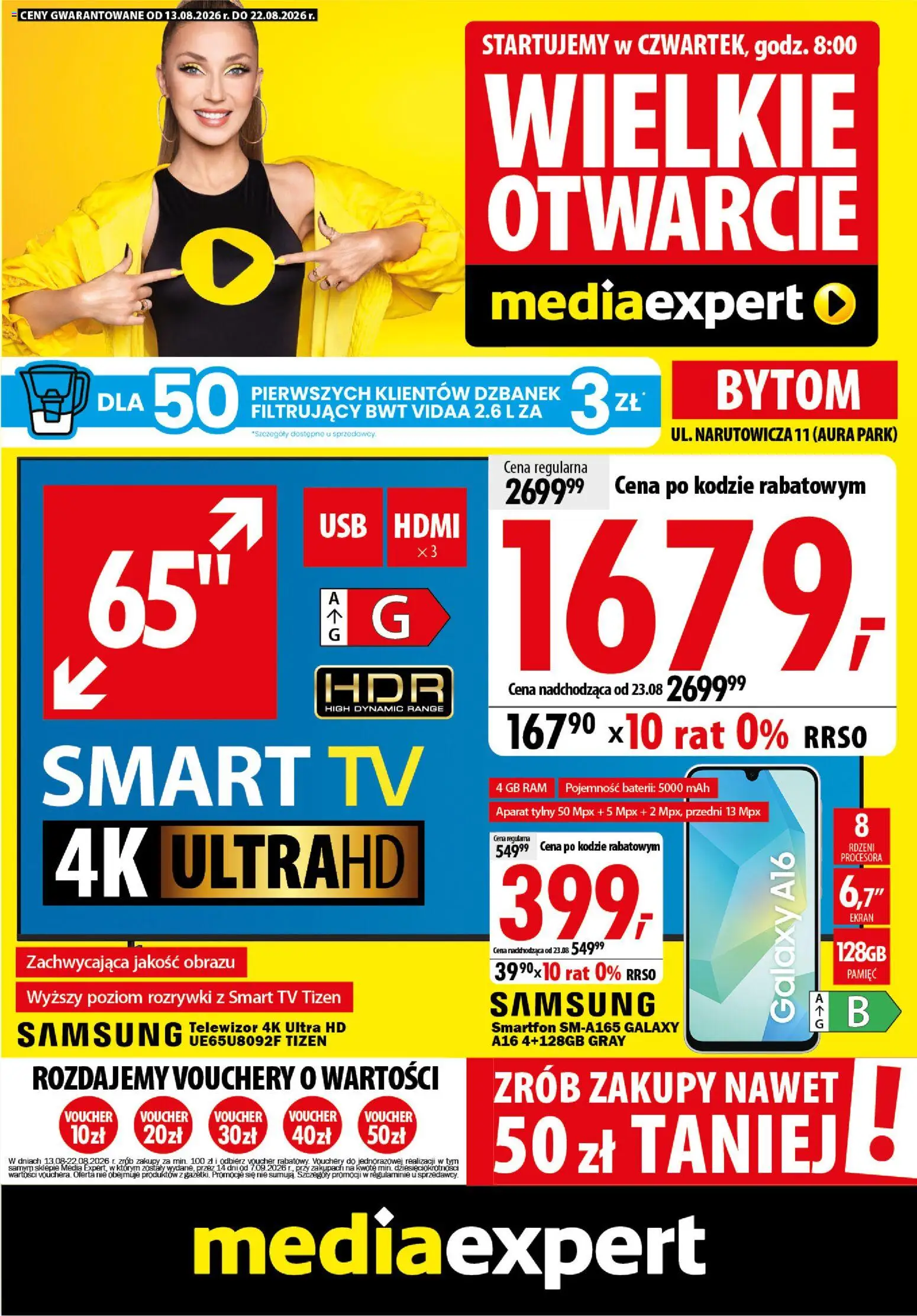 Pogląd gazetki "Mediaexpert promocje - Wielkie otwarcie Bytom" ze sklepu Mediaexpert ważnej od 13.08.2026 - Telewizor, Smartfon, Dzbanek