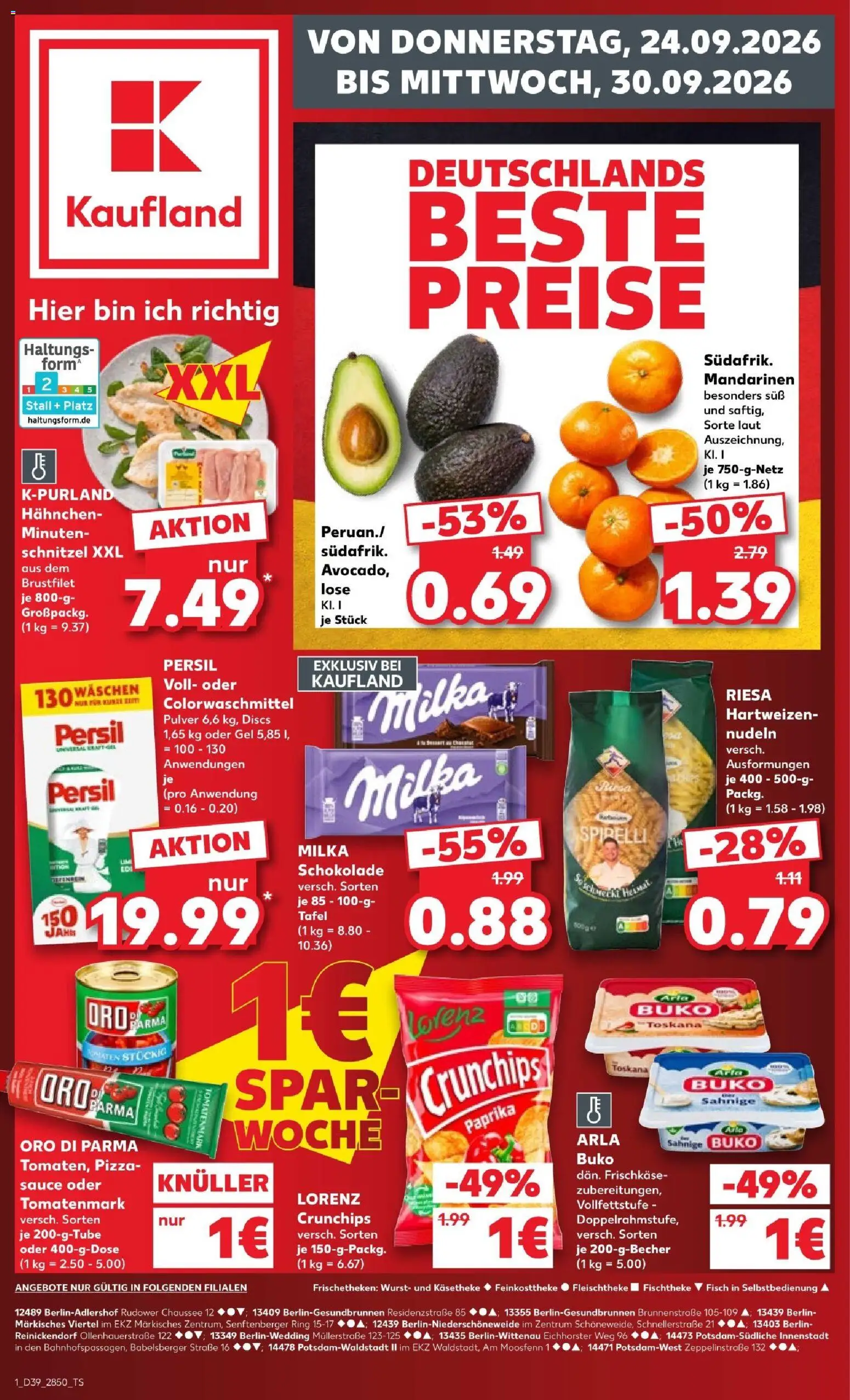 Vorschau von dem Prospekt des Geschäftes Kaufland, gültig ab dem 24.09.2026 - Fisch, Wurst, Nudeln, Paprika, Persil, Mandarinen, Frischkase, Hahnchen