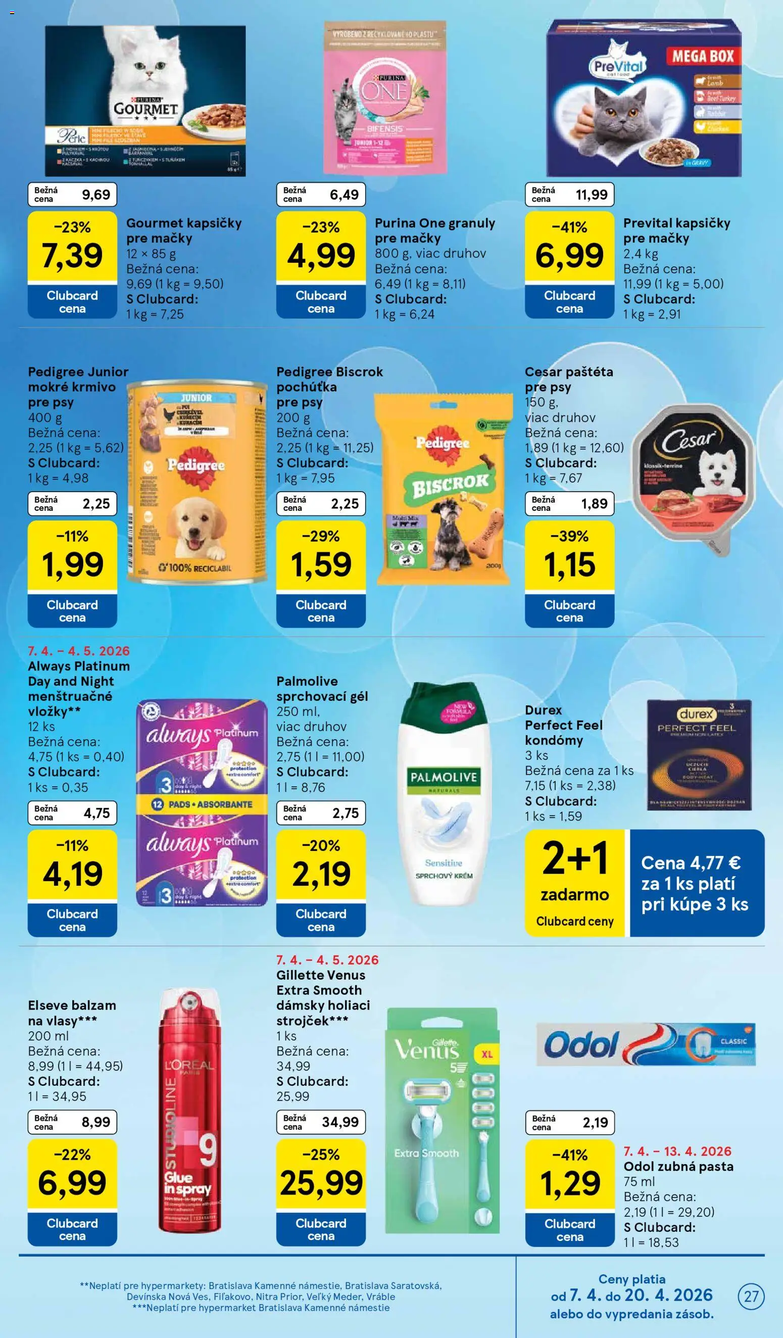 Náhľad Tesco letáku platného od 08.04.2026 - Kapsičky pre mačky, Paštéta, Zubná pasta, Krém, Strojček, Kapsičky
