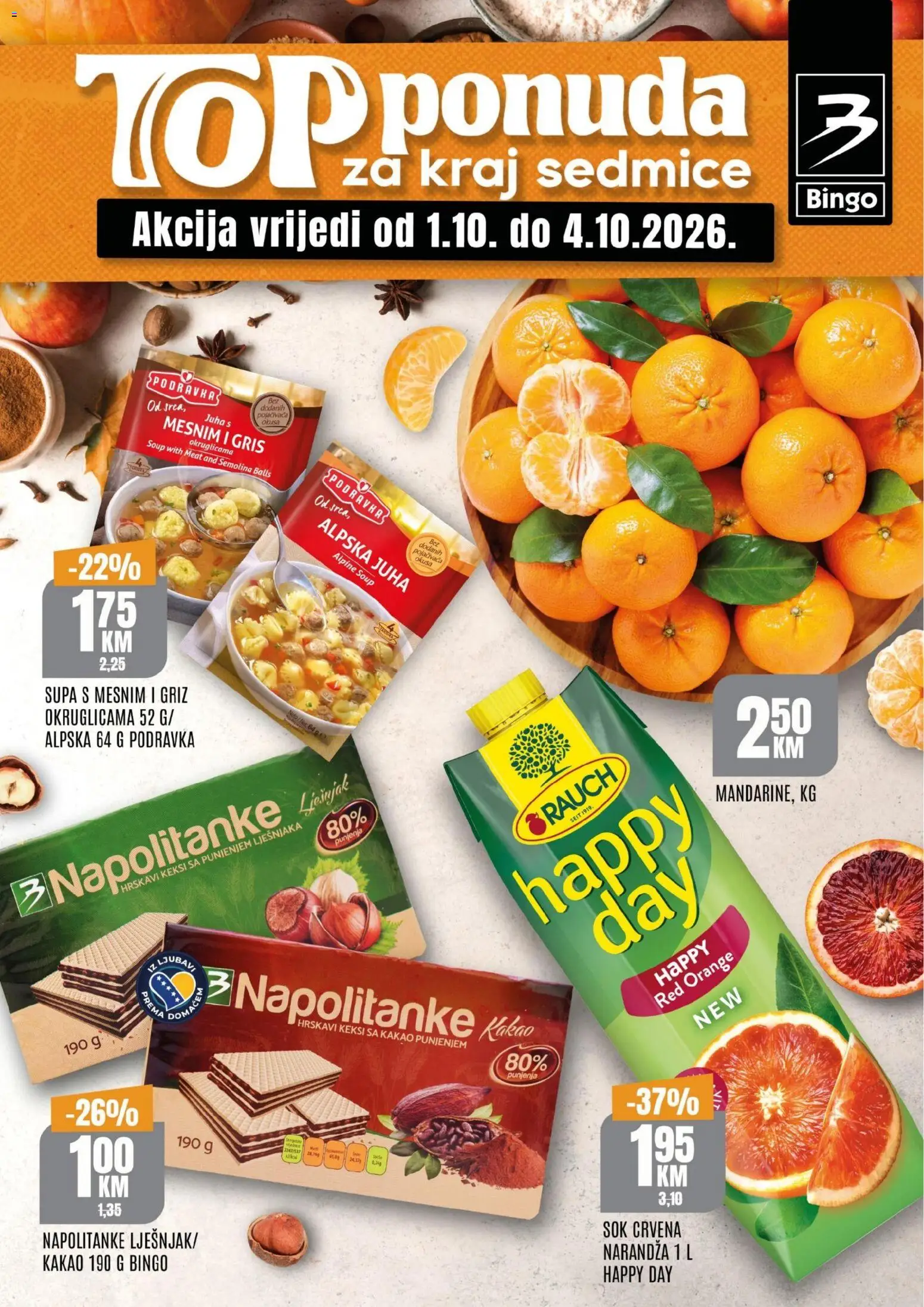 Pregled letka Bingo Top ponuda za kraj sedmice trgovine Bingo vrijedi od 01.10.2026