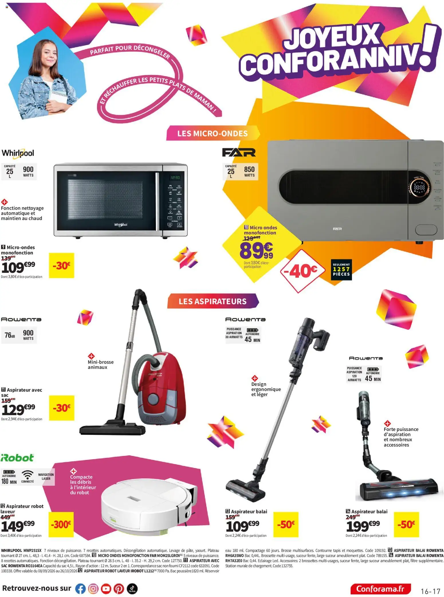 Prévisualisation de Conforama catalogue du magasin Conforama formulaire valide 08/09/2026 - Aspirateur robot, Sac, Aspirateur balai, Aspirateur robot laveur, Balai, Plateau, Filtre, Brosse