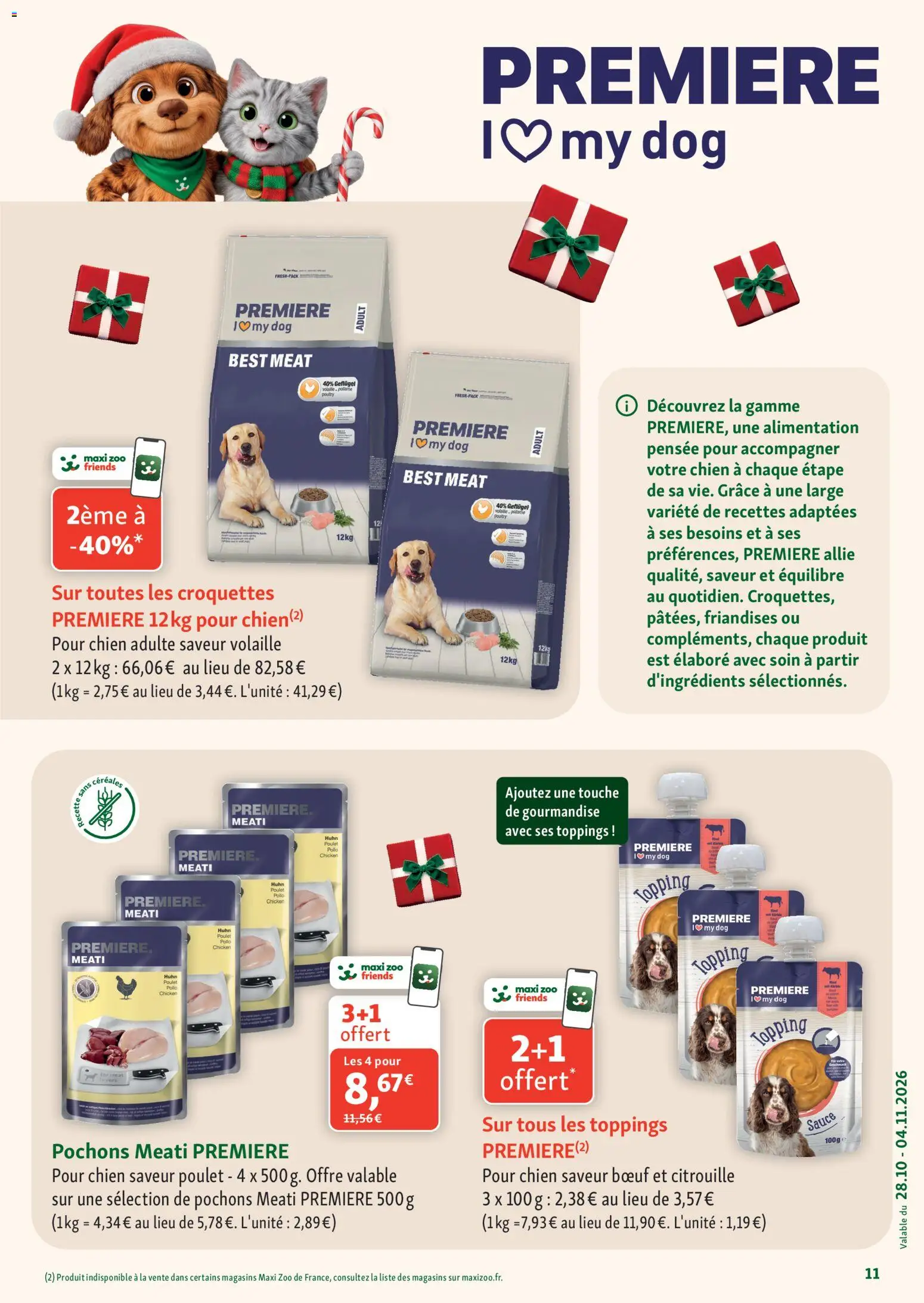 Prévisualisation de Maxi ZOO catalogue du magasin Maxi ZOO formulaire valide 28/10/2026 - Alimentation, Poulet, Citrouille, Céréales, Croquettes, Volaille, Pochons