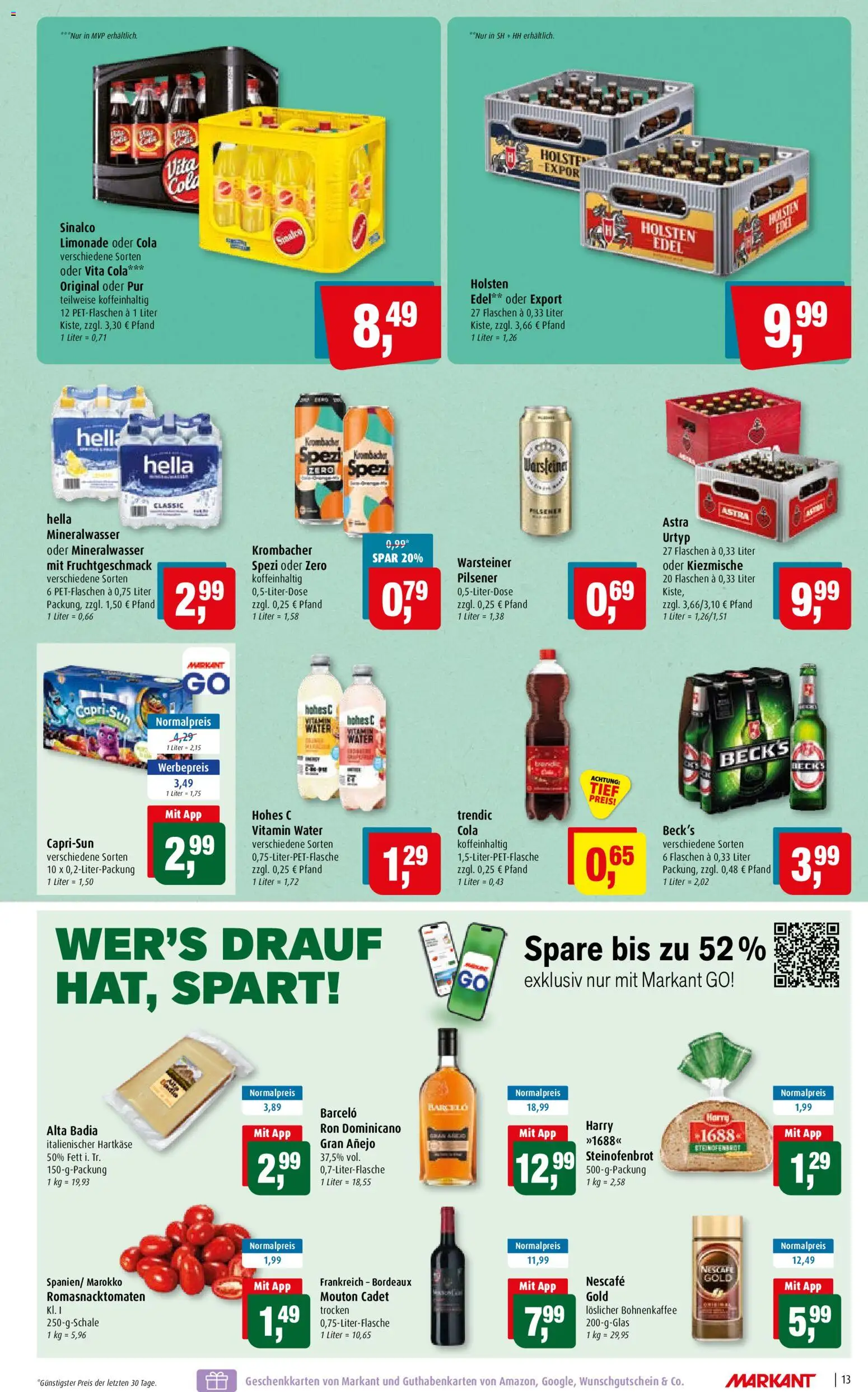 Vorschau von dem Prospekt des Geschäftes Markant, gültig ab dem 07.09.2026 - Mineralwasser, Warsteiner, Vita cola, Limonade, Sinalco, Nescafe gold, Hohes c, Holsten