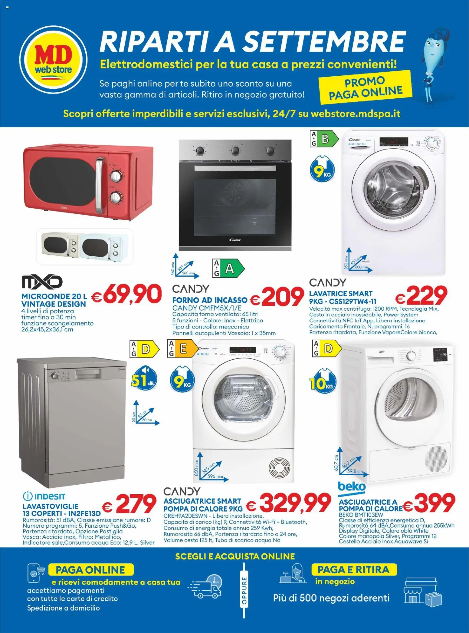 Anteprima dell'opuscolo MD Discount volantino dal negozio MD Discount valido da 08/09/2026 - Forno, Asciugatrice, Lavastoviglie, Microonde, Tè, Centrifuga, Tubo, Vassoio