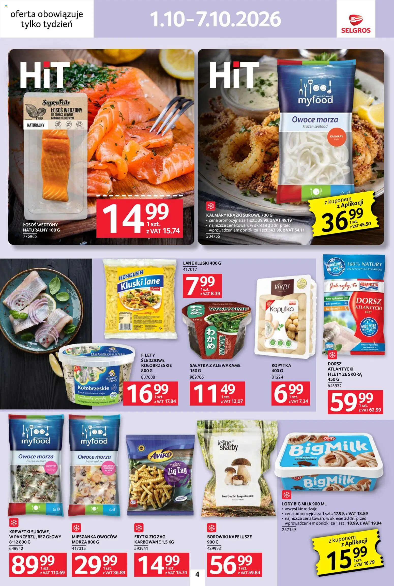 Pogląd gazetki "Selgros cash&carry gazetka - Jeszcze więcej super promocji" ze sklepu Selgros cash&carry ważnej od 01.10.2026 - Kopytka, Ryba, Krewetki, Dorsz, Frytki, Kluski, Łosoś wędzony, Lody Big Milk