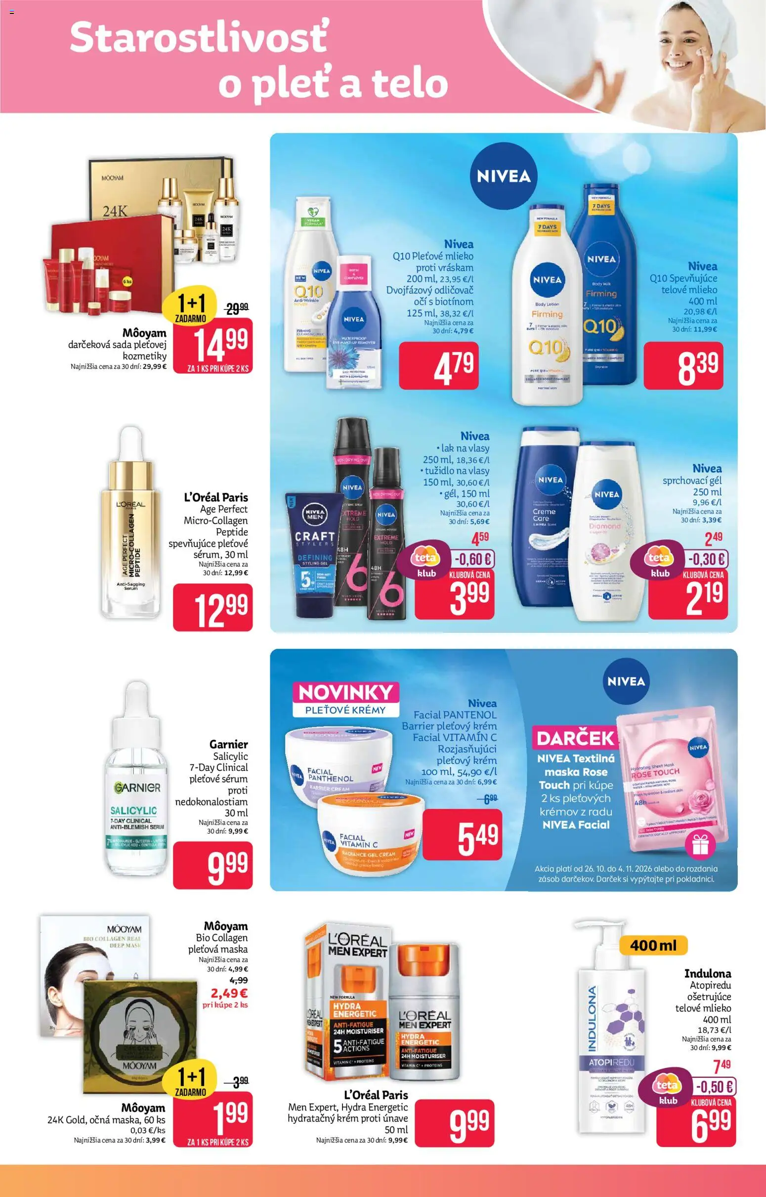Náhľad Teta drogerie letáku platného od 26.10.2026 - Mlieko, Nivea, Maska, Indulona, Lak na vlasy, Tužidlo na vlasy, Krém, Odličovač