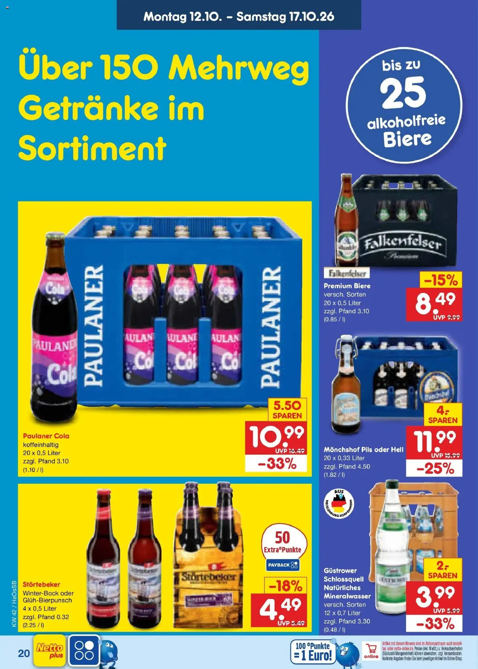 Vorschau von dem Prospekt des Geschäftes Netto Marken-Discount, gültig ab dem 12.10.2026 - Cola, Mineralwasser, Paulaner, Monchshof, Pils