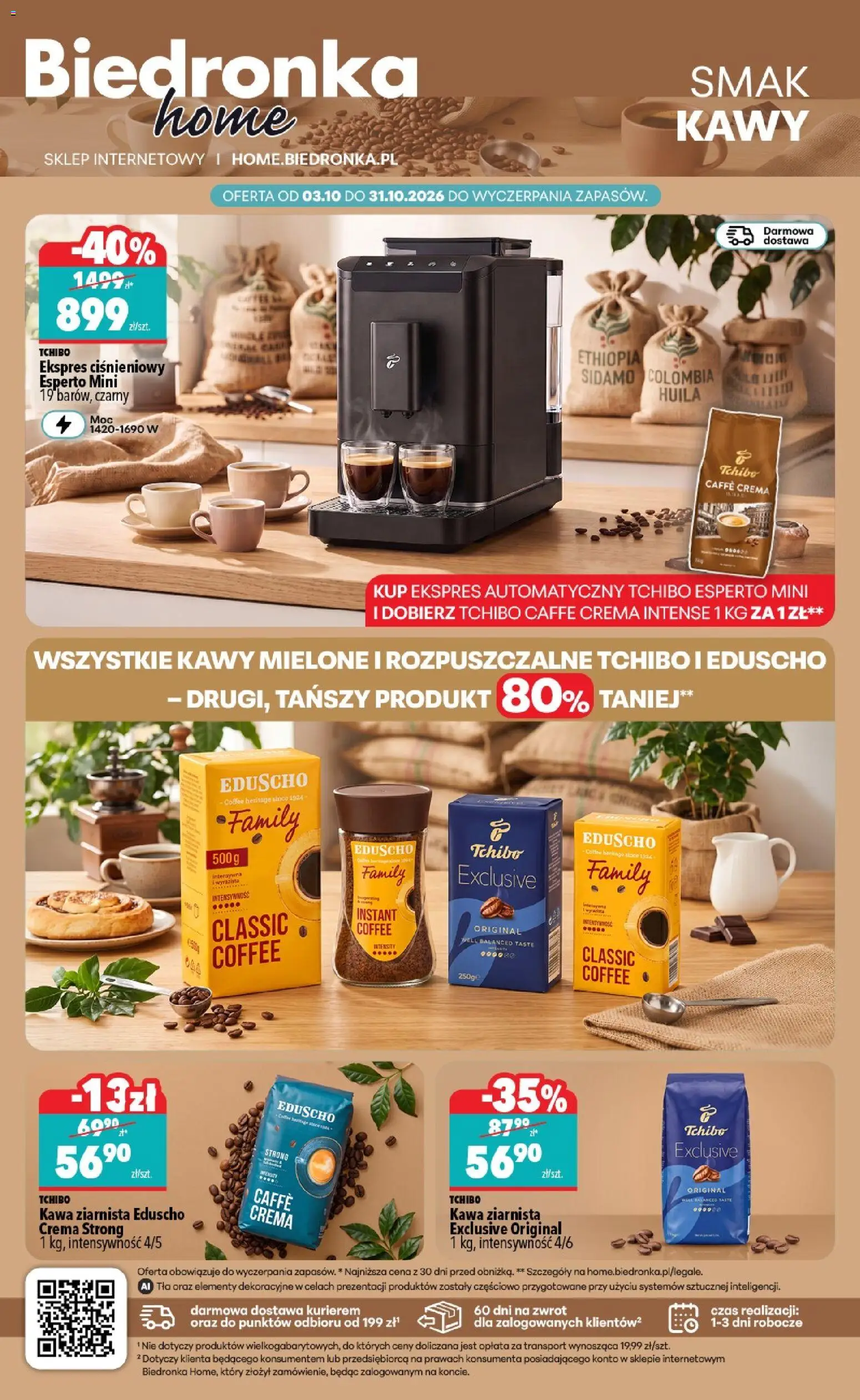 Pogląd gazetki "Biedronka gazetka - Home" ze sklepu Biedronka ważnej od 03.10.2026 - Tchibo, Kawa, Kawa ziarnista, Ekspres ciśnieniowy, Tchibo exclusive, Tchibo kawa ziarnista