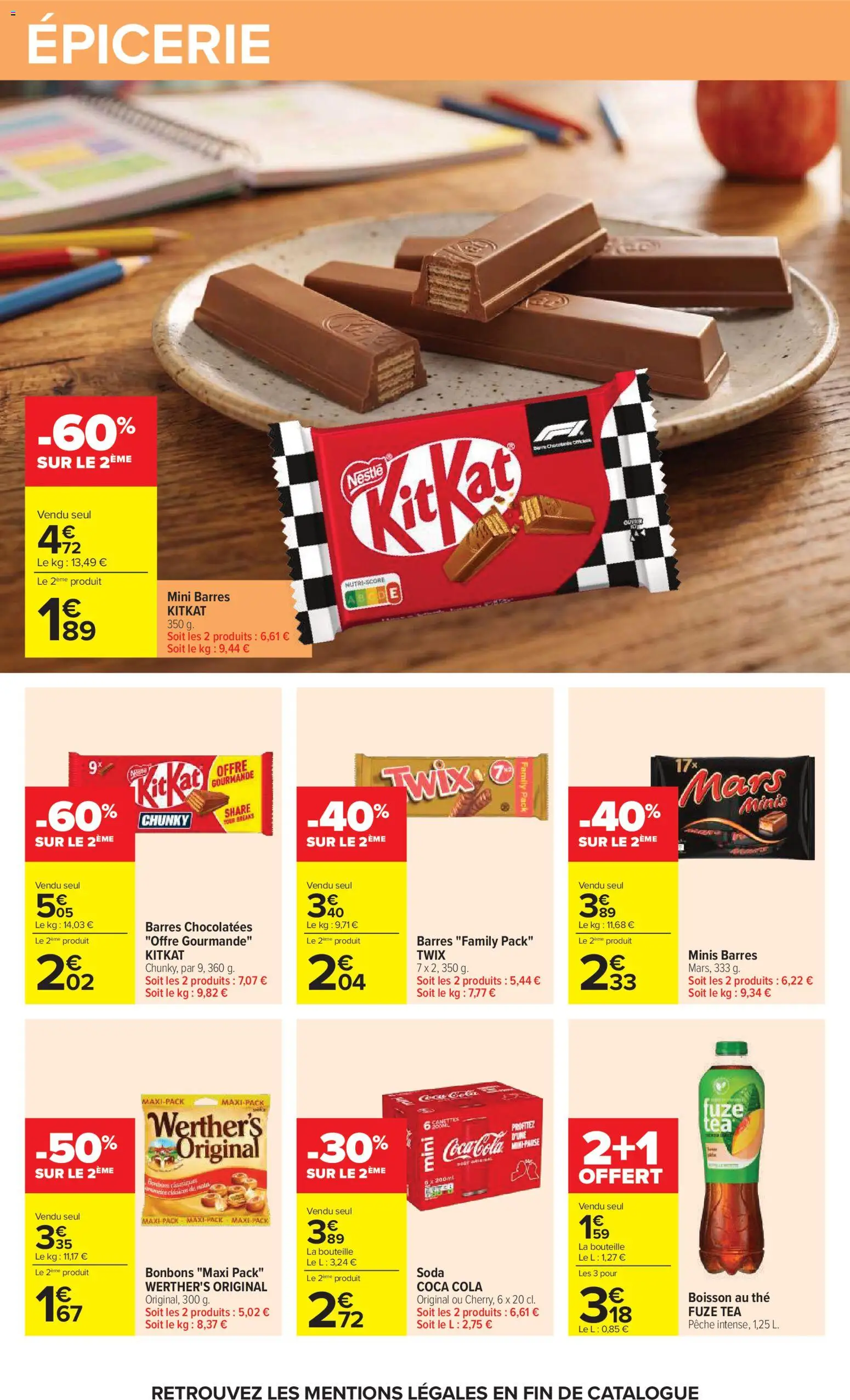 Prévisualisation de Carrefour Vos promos du quotidien du magasin Carrefour formulaire valide 27/10/2026 - Pêche, Coca cola, Boisson, Thé, Soda, Coca, Fuze Tea, Twix