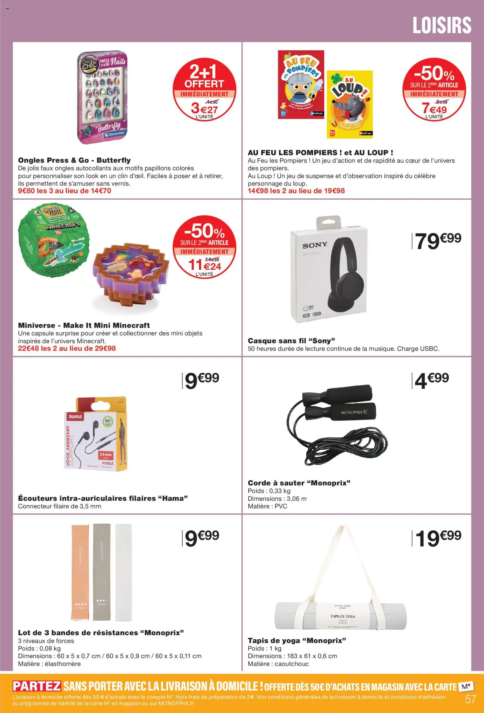 Prévisualisation de Monoprix catalogue du magasin Monoprix formulaire valide 08/09/2026 - Tapis, Casque, Autocollants, Poids, Casque sans fil, Tapis de yoga, Corde à sauter, Connecteur