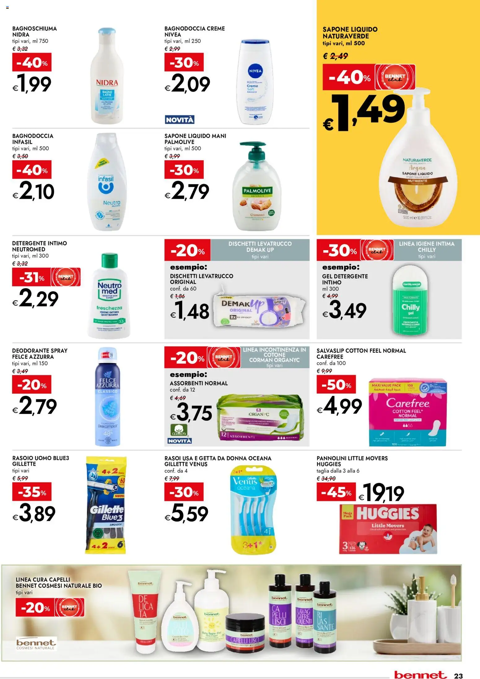 Anteprima dell'opuscolo bennet volantino dal negozio bennet valido da 22/10/2026 - Latte, Deodorante, Intimo, Assorbenti, Detergente intimo, Detergente, Salvaslip, Gel detergente