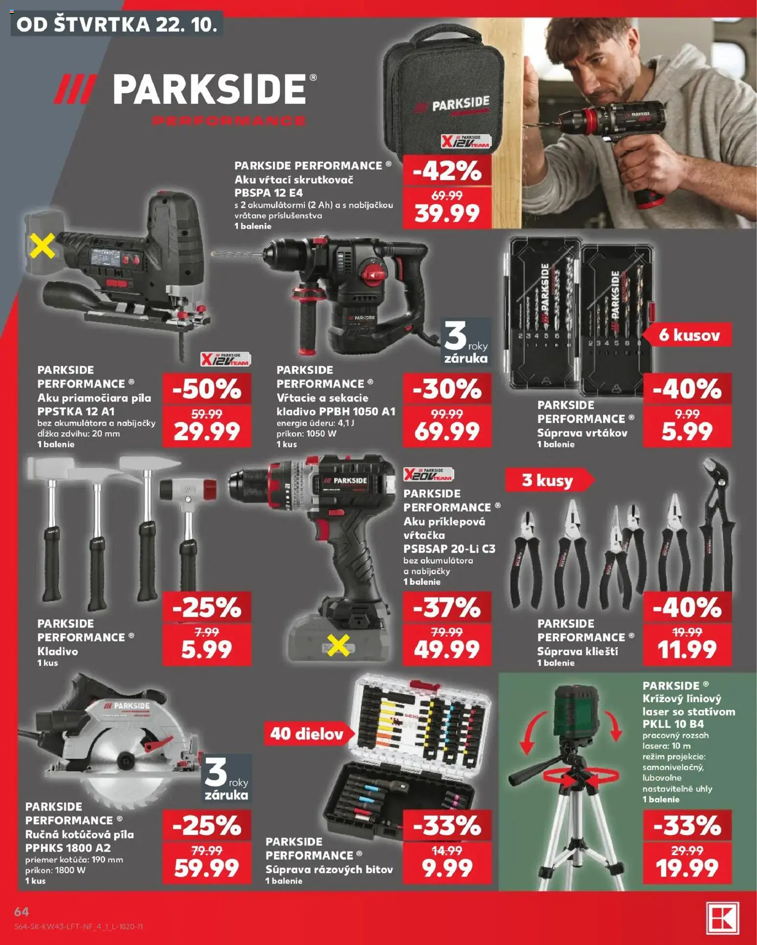 Náhľad Kaufland letáku platného od 22.10.2026 - Parkside, Píla, Laser, Kotúčová píla, Aku, Skrutkovač, Vŕtačka, Príklepová vŕtačka
