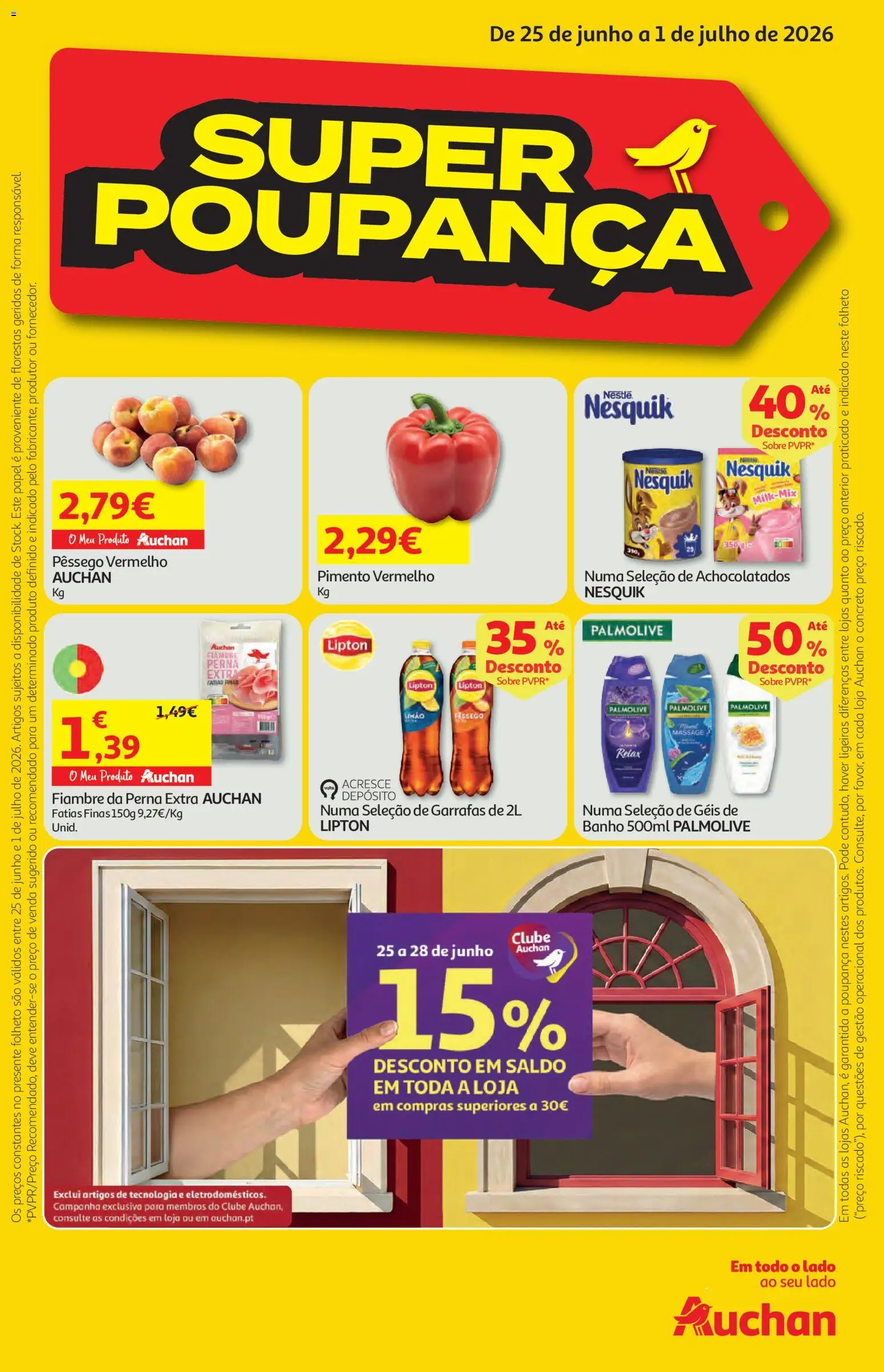 Pré-visualização do folheto da loja Auchan válida a partir de 25/06/2026 - Banho, Nestlé, Fiambre, Pimento, Pimento vermelho