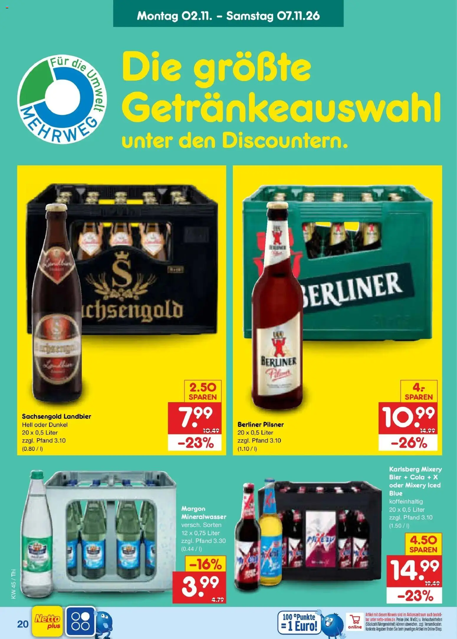 Vorschau von dem Prospekt des Geschäftes Netto Marken-Discount, gültig ab dem 02.11.2026 - Bier, Cola, Mineralwasser, Berliner, Mixery, Berliner pilsner