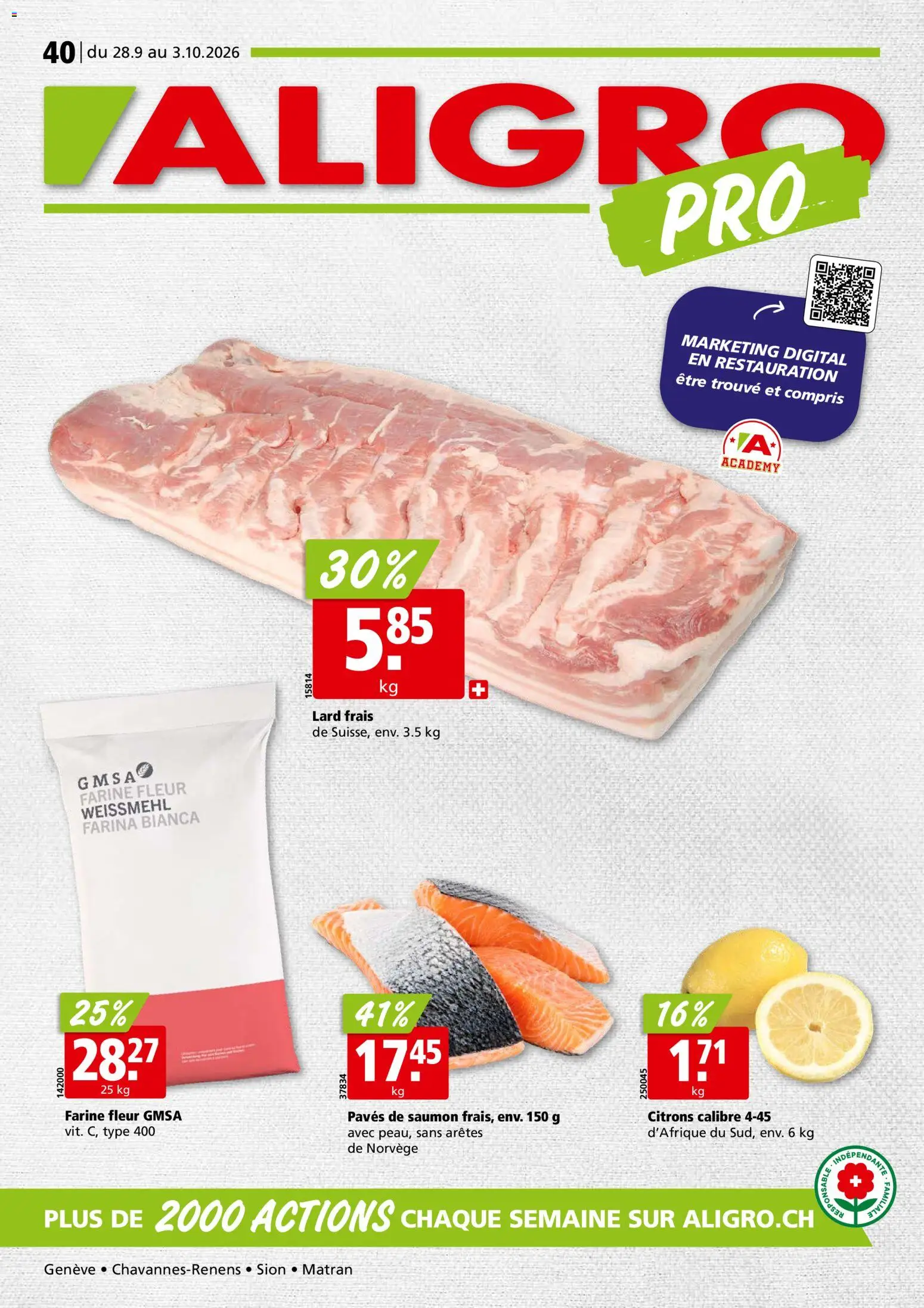 Vorschau des Merkblatts Aligro aktionen Chavannes, Matran, Genève, Sion vom Shop Aligro gültig von 28.09.2026 bis 03.10.2026