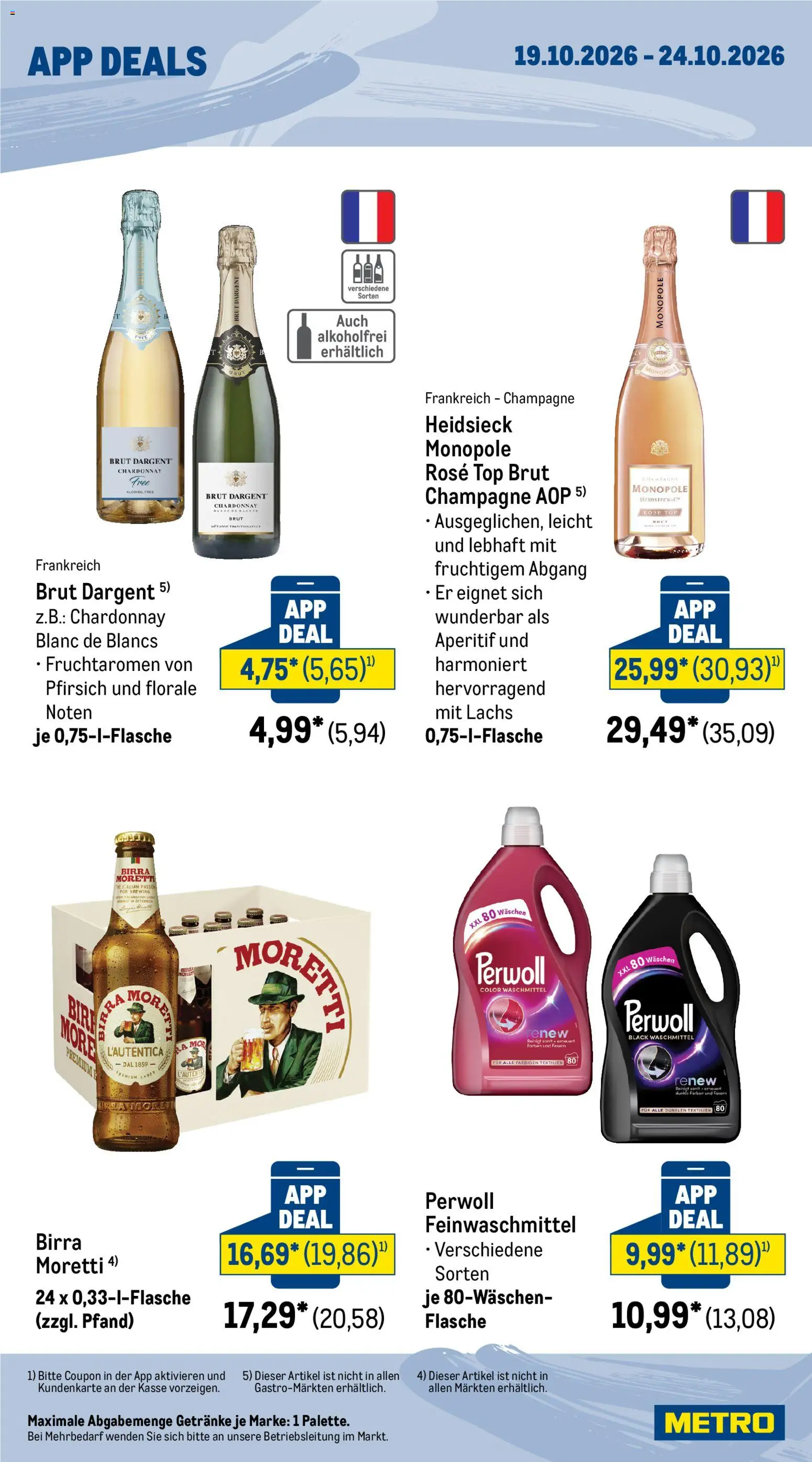 Vorschau von dem Prospekt des Geschäftes Metro, gültig ab dem 19.10.2026 - Lachs, Top, Pfirsich, Waschmittel, Perwoll, Brut dargent