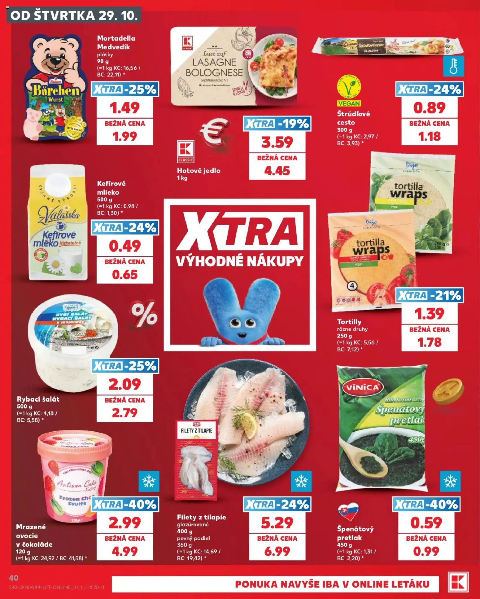 Náhľad Kaufland letáku platného od 29.10.2026 - Lasagne, Ovocie, Pretlak, Tortilla, Šalát, Mlieko, Cesto, Tortilly