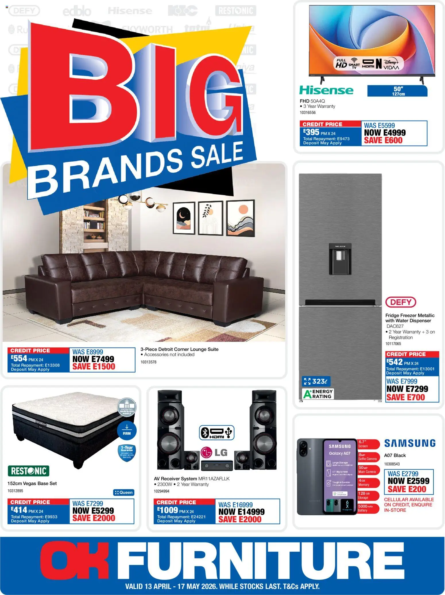 Preview of OK Furniture flyer valid from 13/04/2026 - Water, Fridge, Camera, Battery, Lounge suite, Freezer