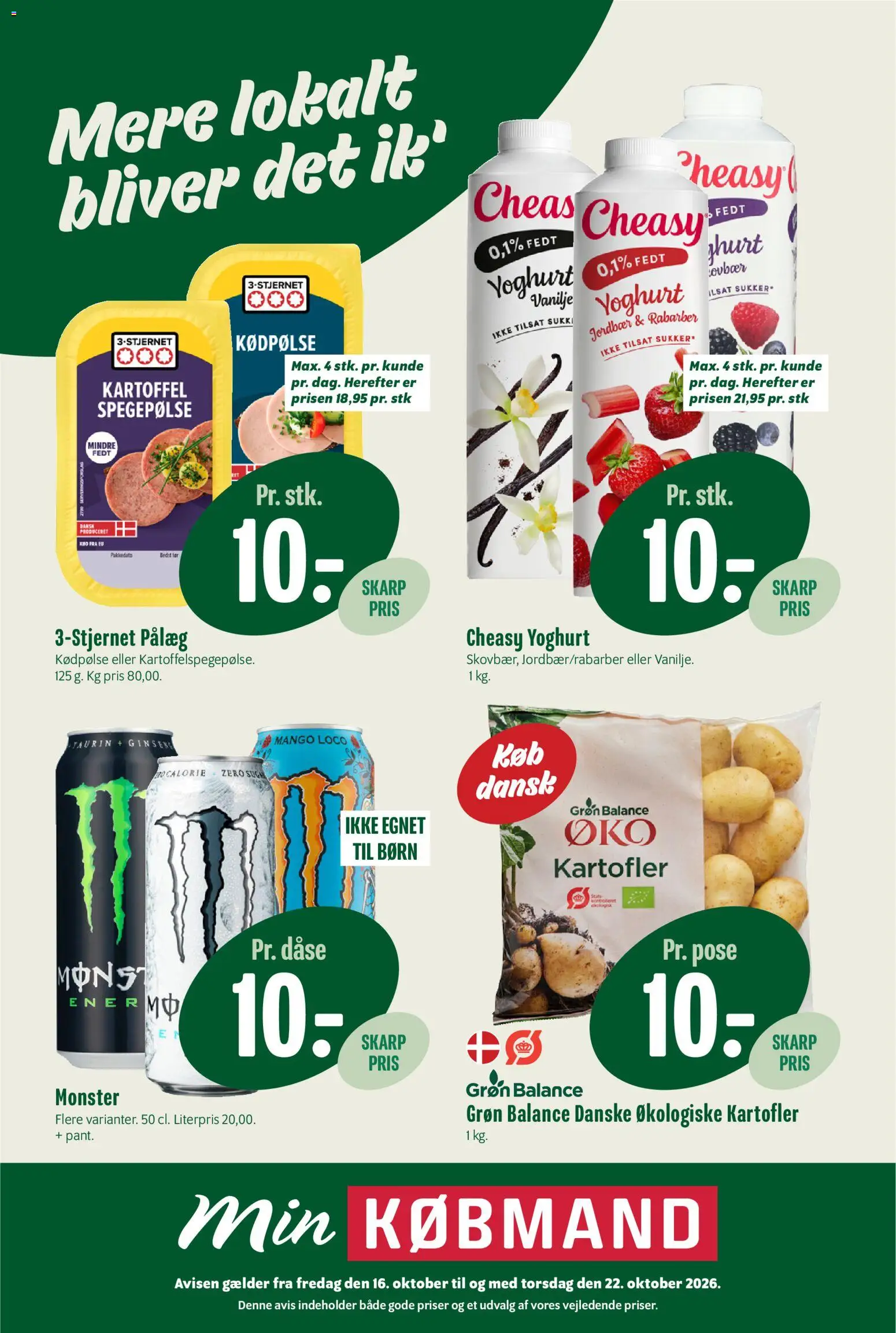 Eksempel på tilbudsavis Min Købmand - Tilbudsavis uge 43 fra butik Min Købmand gyldig fra 16/10/2026 - Mango, Rabarber, Kartofler, Pålæg, Yoghurt, Sukker, Spegepølse, Vanilje