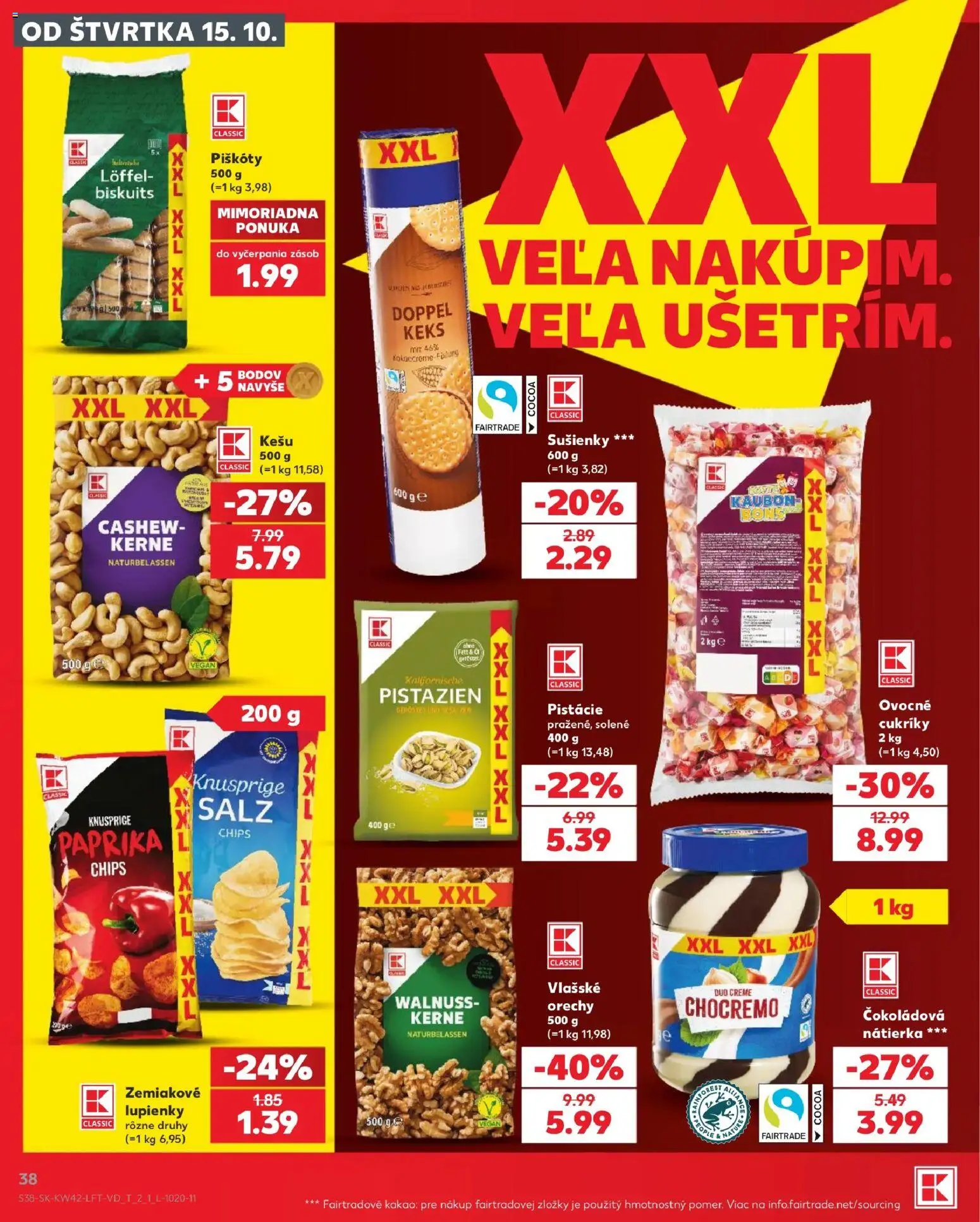 Náhľad Kaufland letáku platného od 15.10.2026 - Orechy, Kakao, Nátierka, Kešu, Pistácie, Cukríky, Sušienky, Piškóty