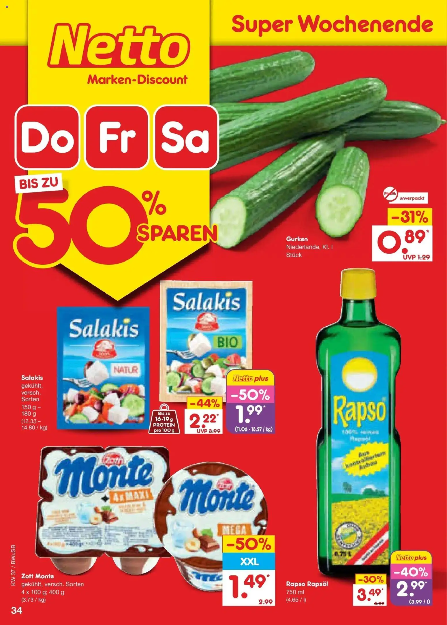 Vorschau von dem Prospekt des Geschäftes Netto Marken-Discount, gültig ab dem 07.09.2026 - Gurken, Rapsöl, Salakis, Rapso rapsol
