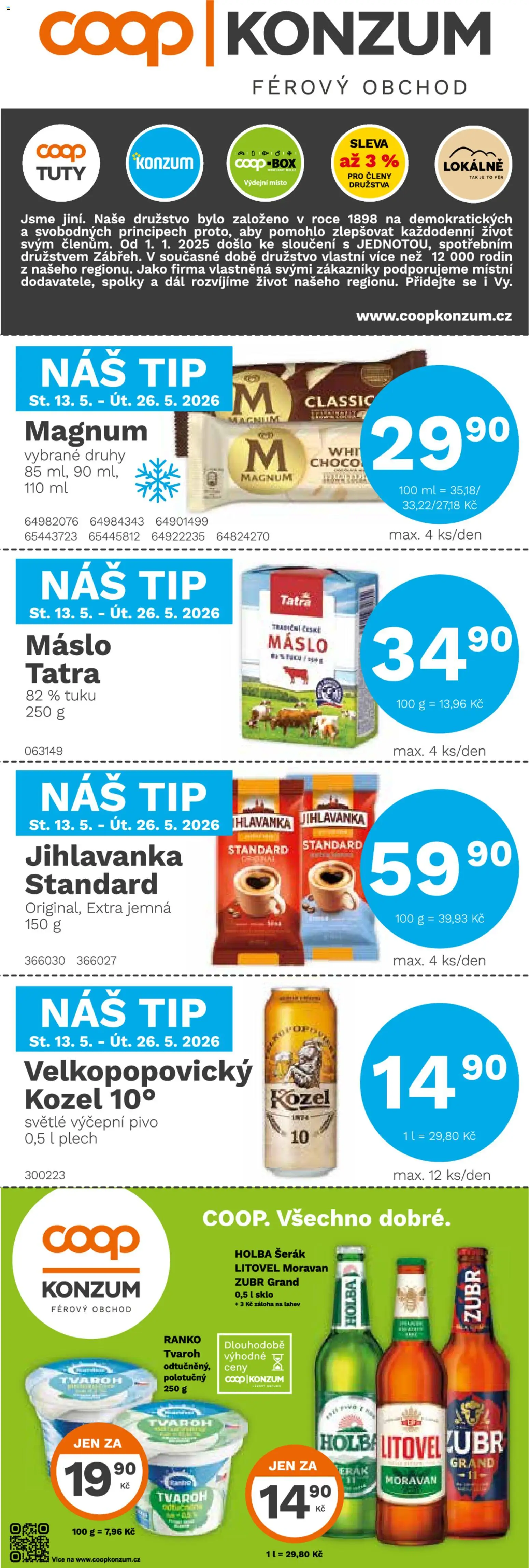 Náhled nabídky: Konzum Konzum leták platný od 13.05.2026 - Pivo, Box, Zubr, Magnum, Šerák, Plech, Láhev, Jihlavanka