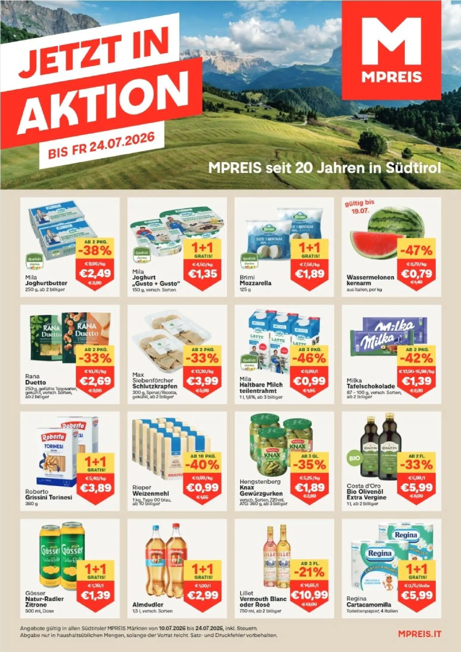 Vorschau der Angebote: MPREIS MPREIS Algund gültig ab 10.07.2026 - Milch, Joghurt, Zitrone