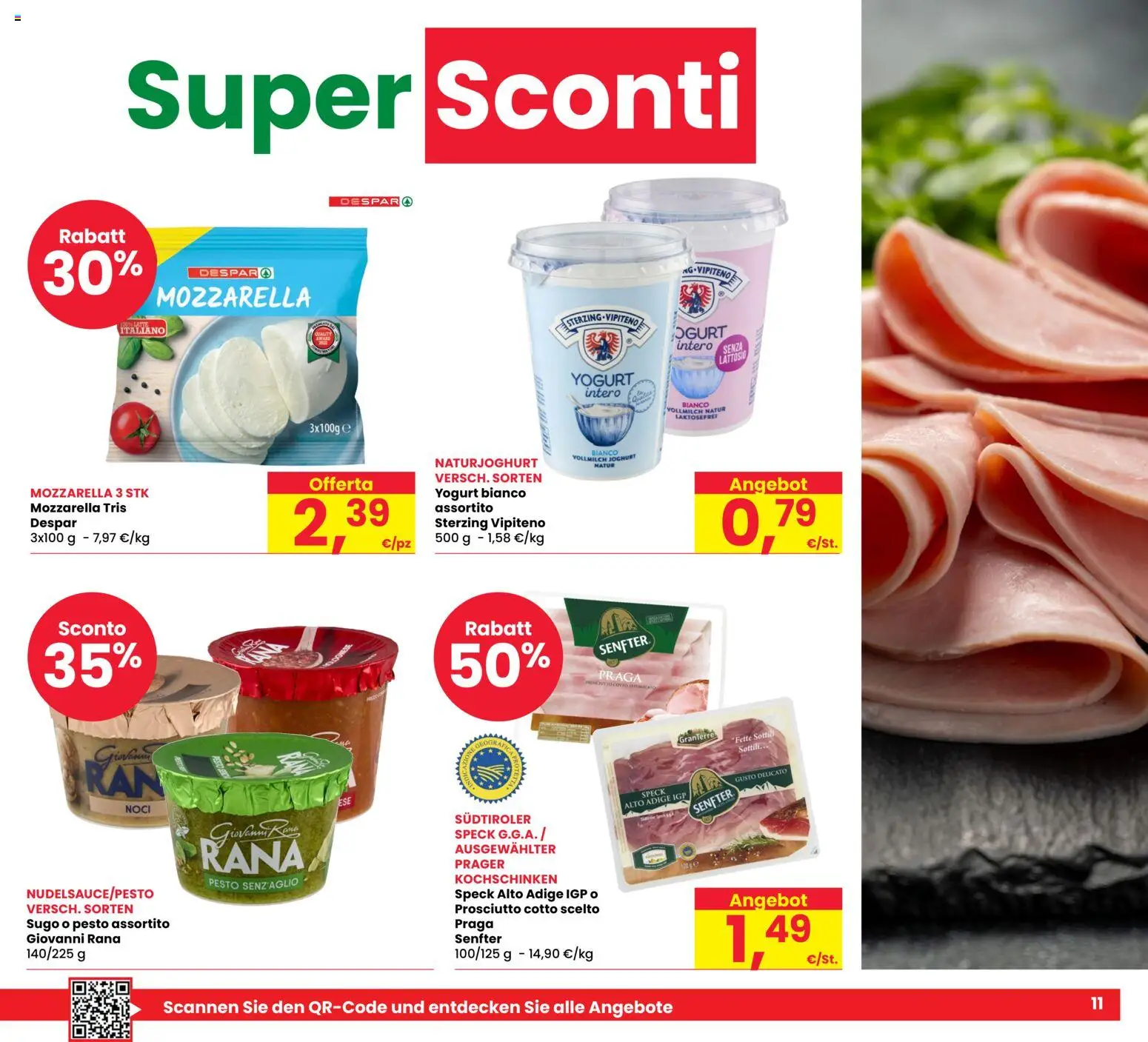 Anteprima dell'opuscolo Eurospar volantino Bolzano dal negozio Eurospar valido da 29/10/2026 - Noci, Yogurt, Mozzarella, Speck, Pesto, Prosciutto Cotto, Sugo, Yogurt bianco