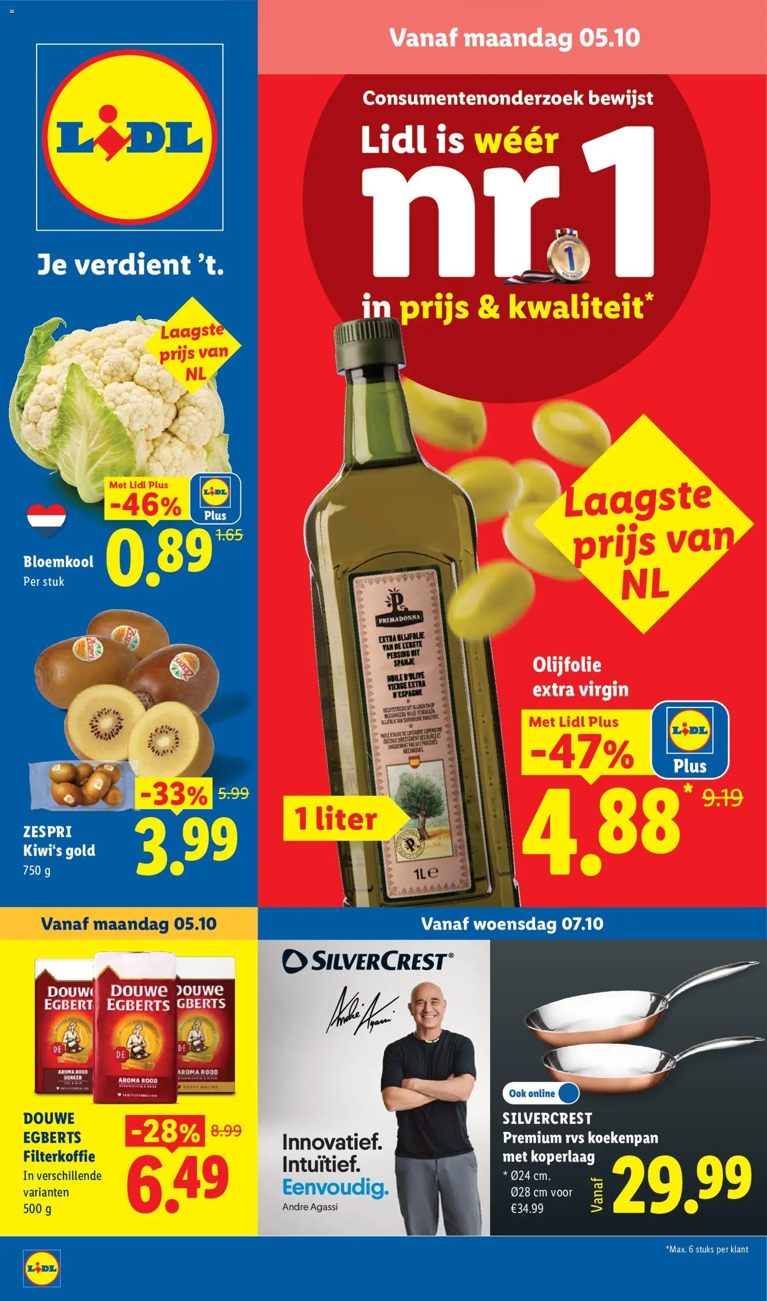 Voorbeeld van Lidl folder van winkel Lidl geldig vanaf 05-10-2026 - Kiwi's, Olijfolie, Bloemkool, Pan